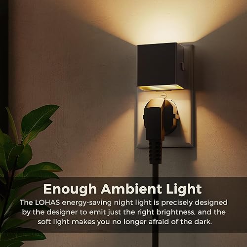 Miniatura 4 de L LOHAS LED Luz nocturna, paquete de 2 luces nocturnas enchufables a la pared con sensor de atardecer a amanecer, brillo ajustable, blanco suave de