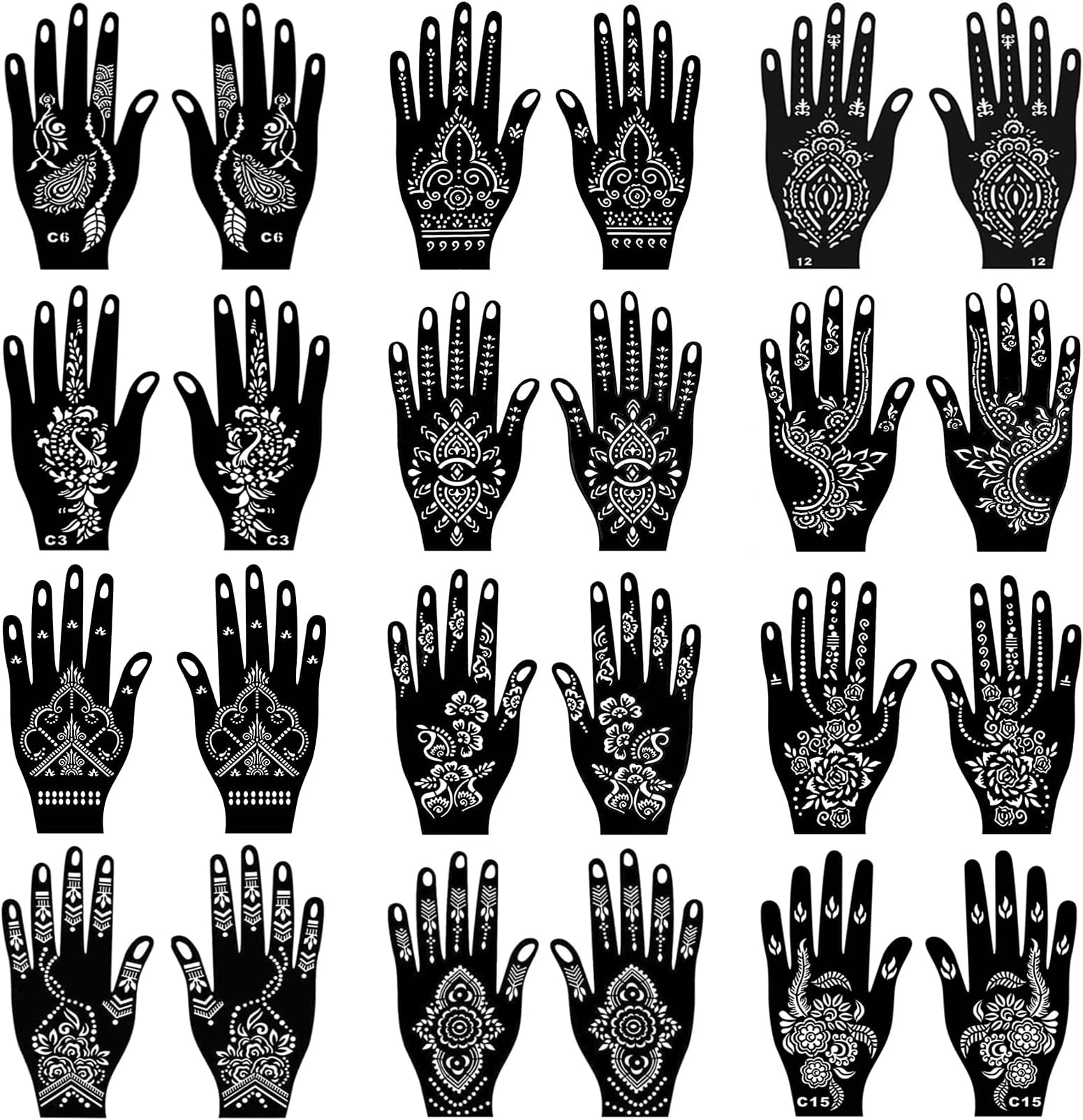 24 Sheets Tattoo Stencils Kit for Hand, Indian Arabian Temporary Tattoo Template Stencil Stickers