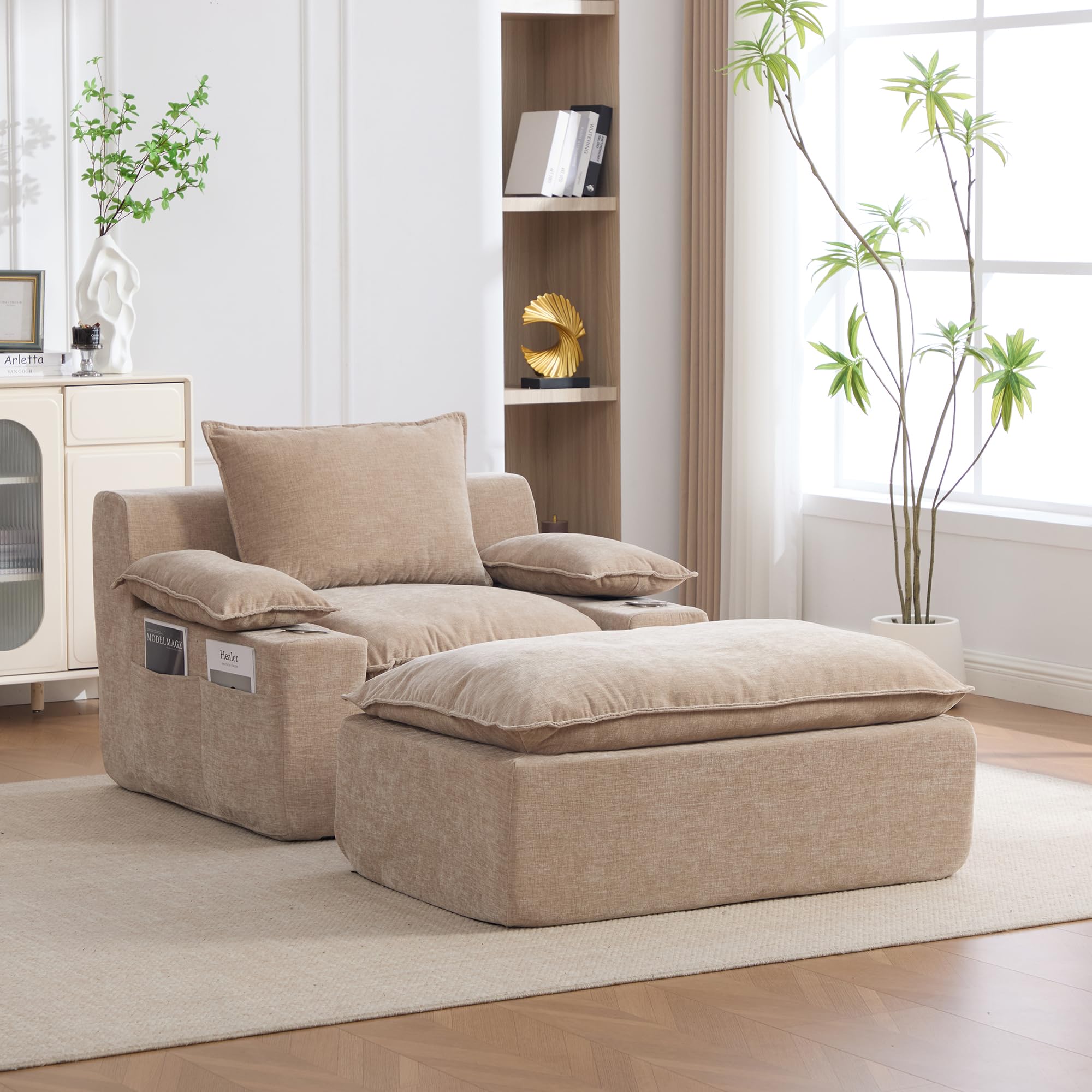Sillón de relax chaise longue de chenilla para tus tardes de lectura y cine en casa en color caqui