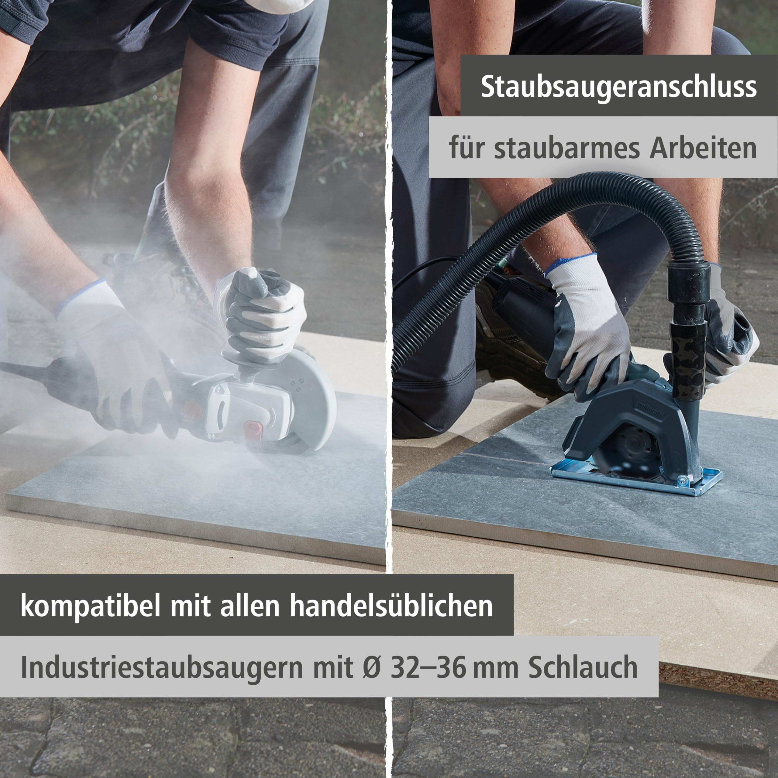 wolfcraft Absaughaube mit Führungsschlitten für Winkelschleifer