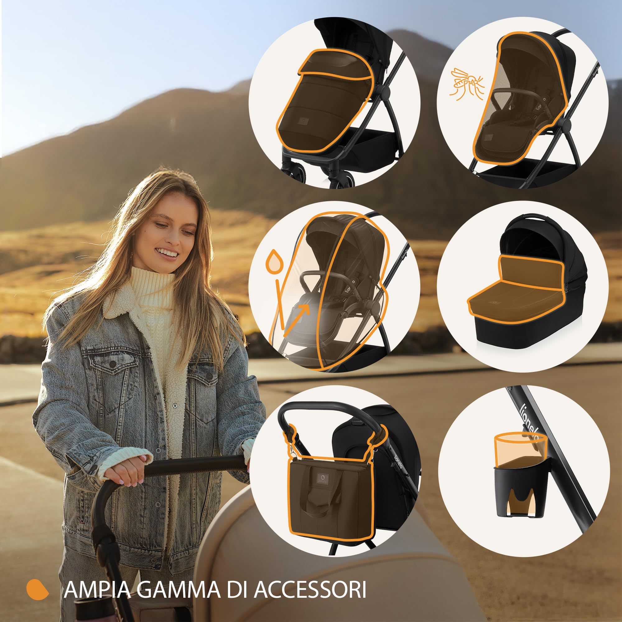 LIONELO Meril Carrozzina e Passeggino 2 in 1 con Navicella XXL 0-48 Mesi | Fino a 22 kg, Navicella fino a 9 kg, Ruote All-Terrain 360°, Schienale Reclinabile, Sospensioni e Cappottina XXL
