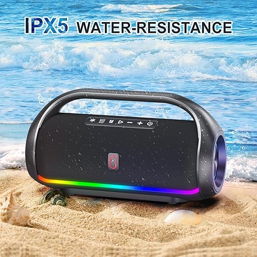Miniatura 8 de Altavoz Bluetooth, IPX5, resistente al agua, portátil, con potentes graves y luces LED, BT5.3, emparejamiento estéreo inalámbrico para fiestas en