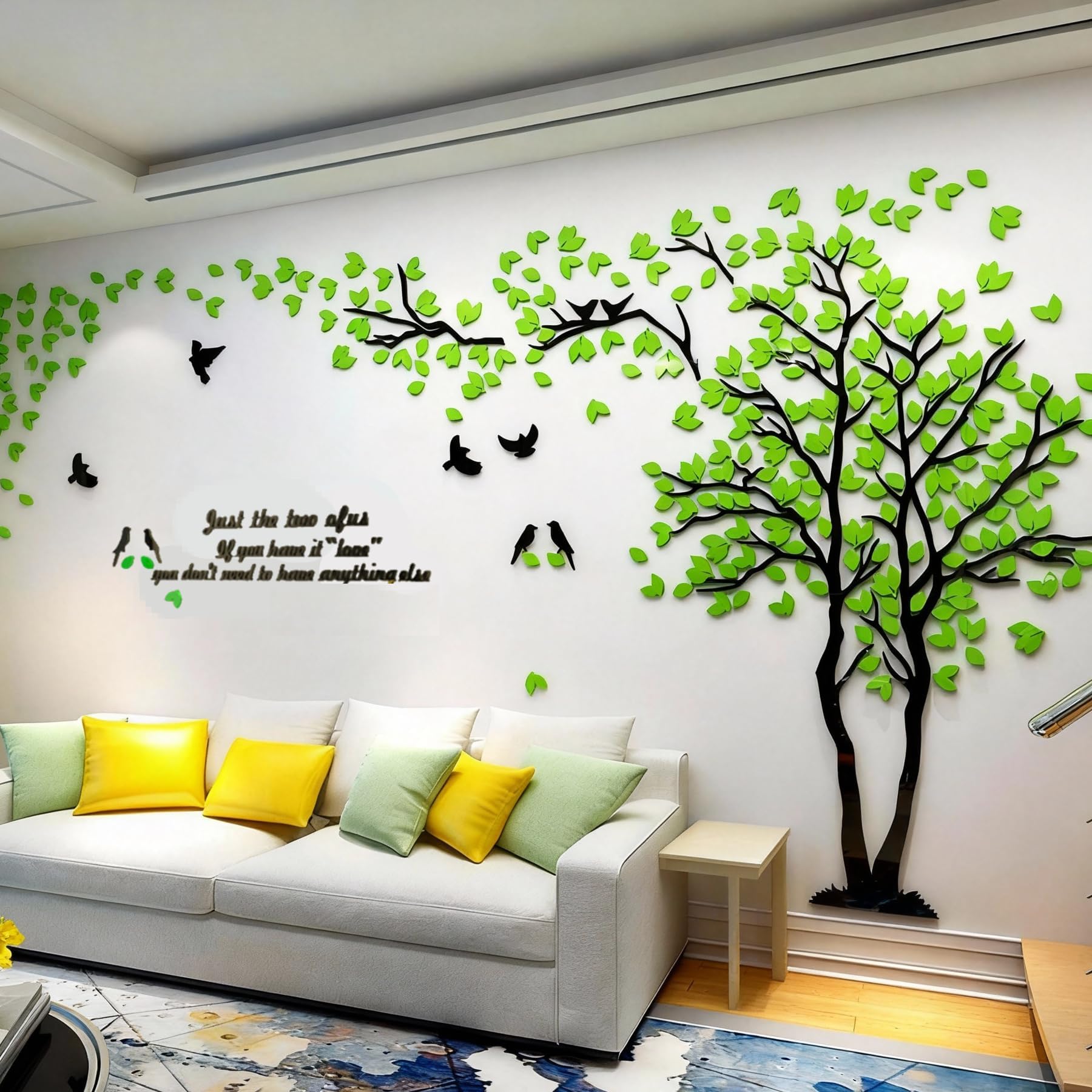 guangmu 3D Tree Wall Stickers - DIY Tree Birds Wall Decals Family Couple Tree Stickers Murals Wall Decor for Living Room Bedroom TV Background Home Decorations(Green Right,M-98X51in)