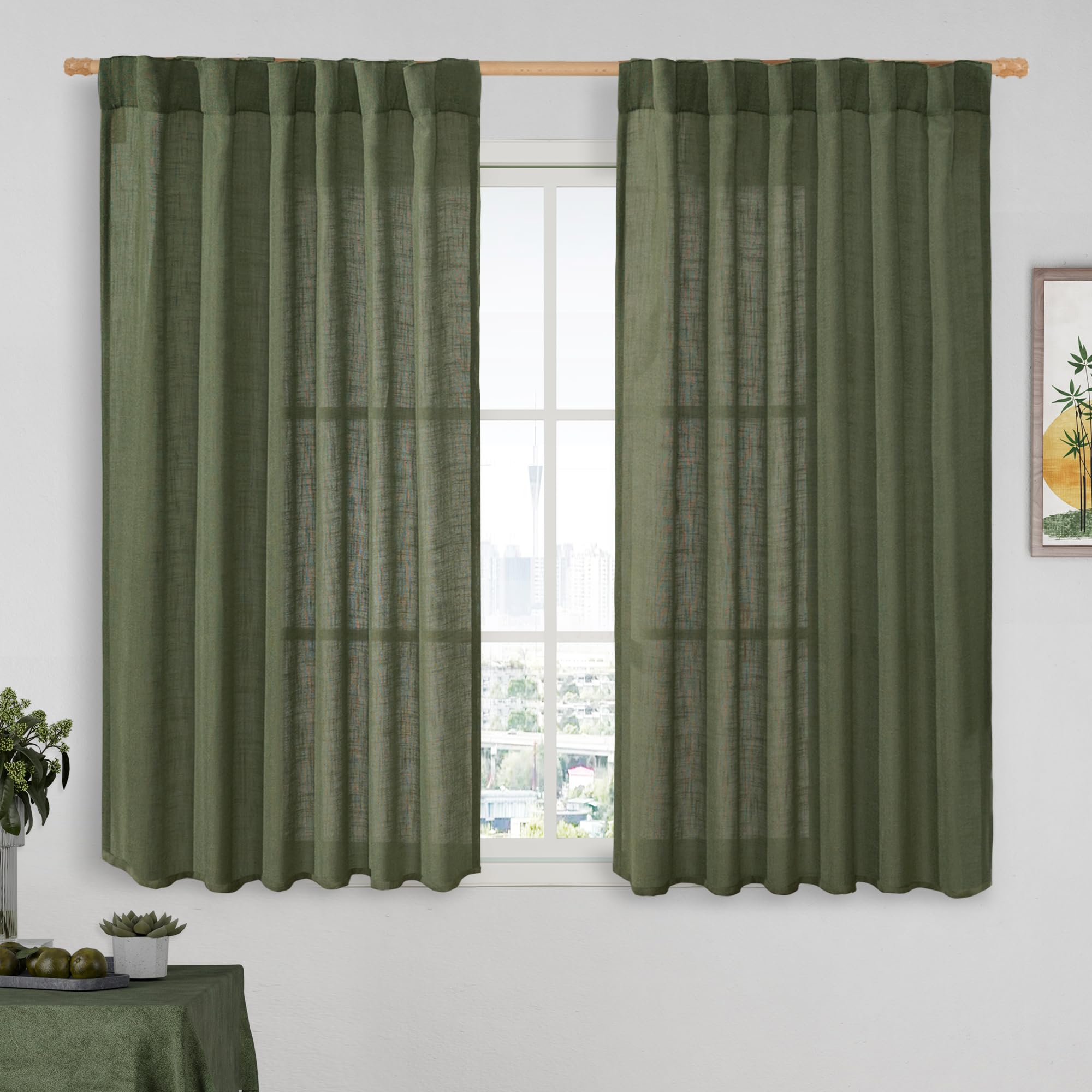 LAMIT Linen Semi Sheer Curtains 48 Inch for Bedroom Window Treatment — image 1