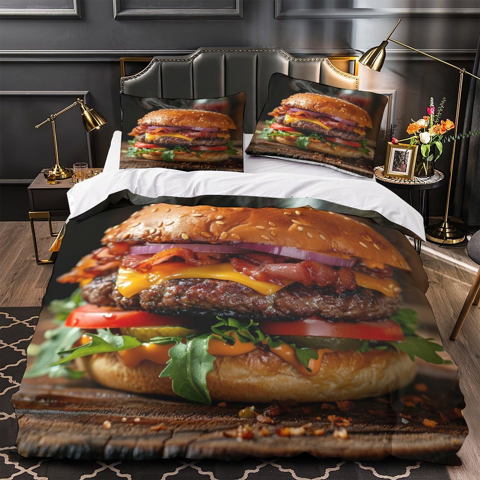 Parure de lit hamburger microfibre douce anti-transpiration pour lit double