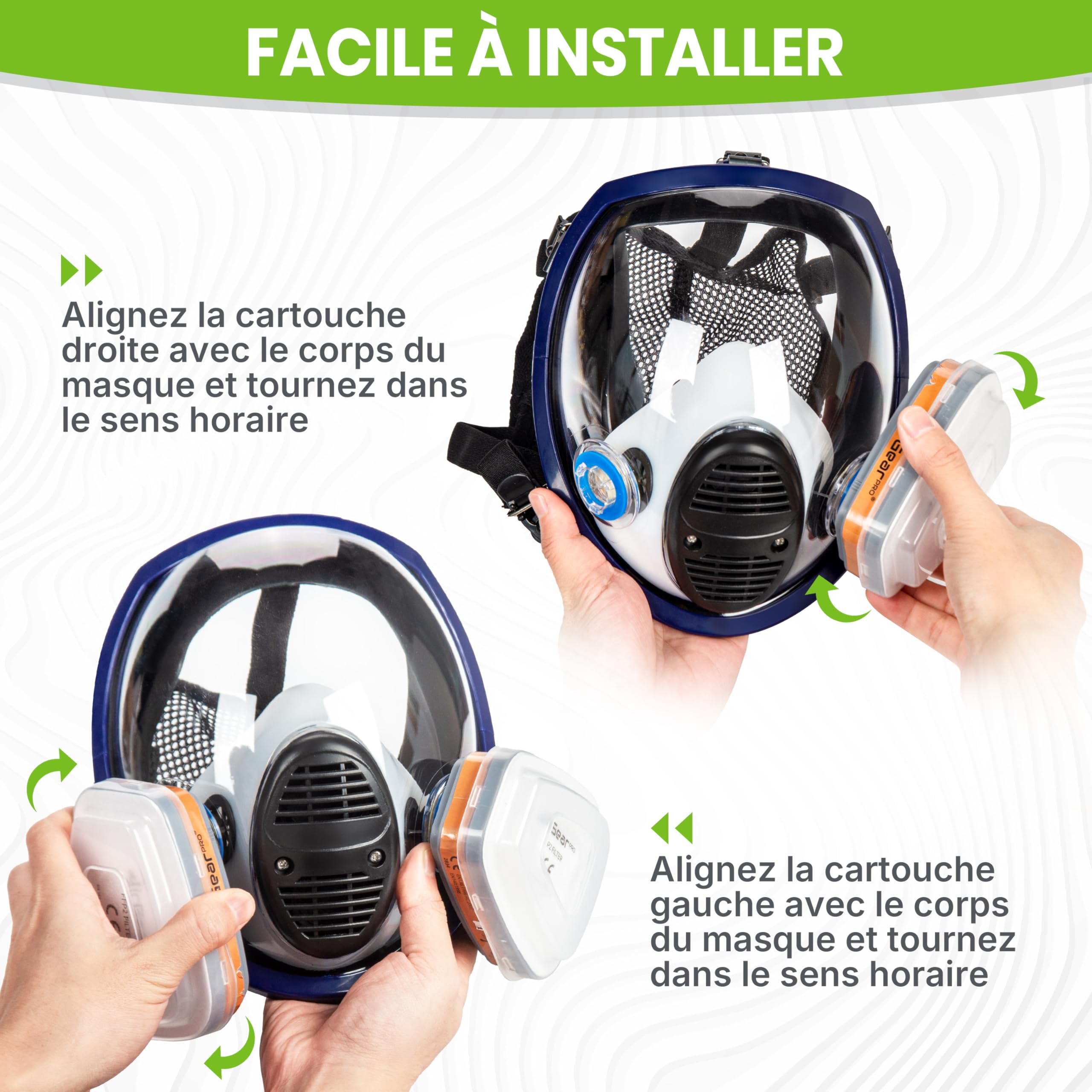 AirGearPro G-750 Masque de Protection Respiratoire Intégral avec Filtres A1P2 | Masque à gaz Anti-poussière pour Peinture, Pulvérisation, Ponçage, Travail du bois, Produits chimiques, Bricolage