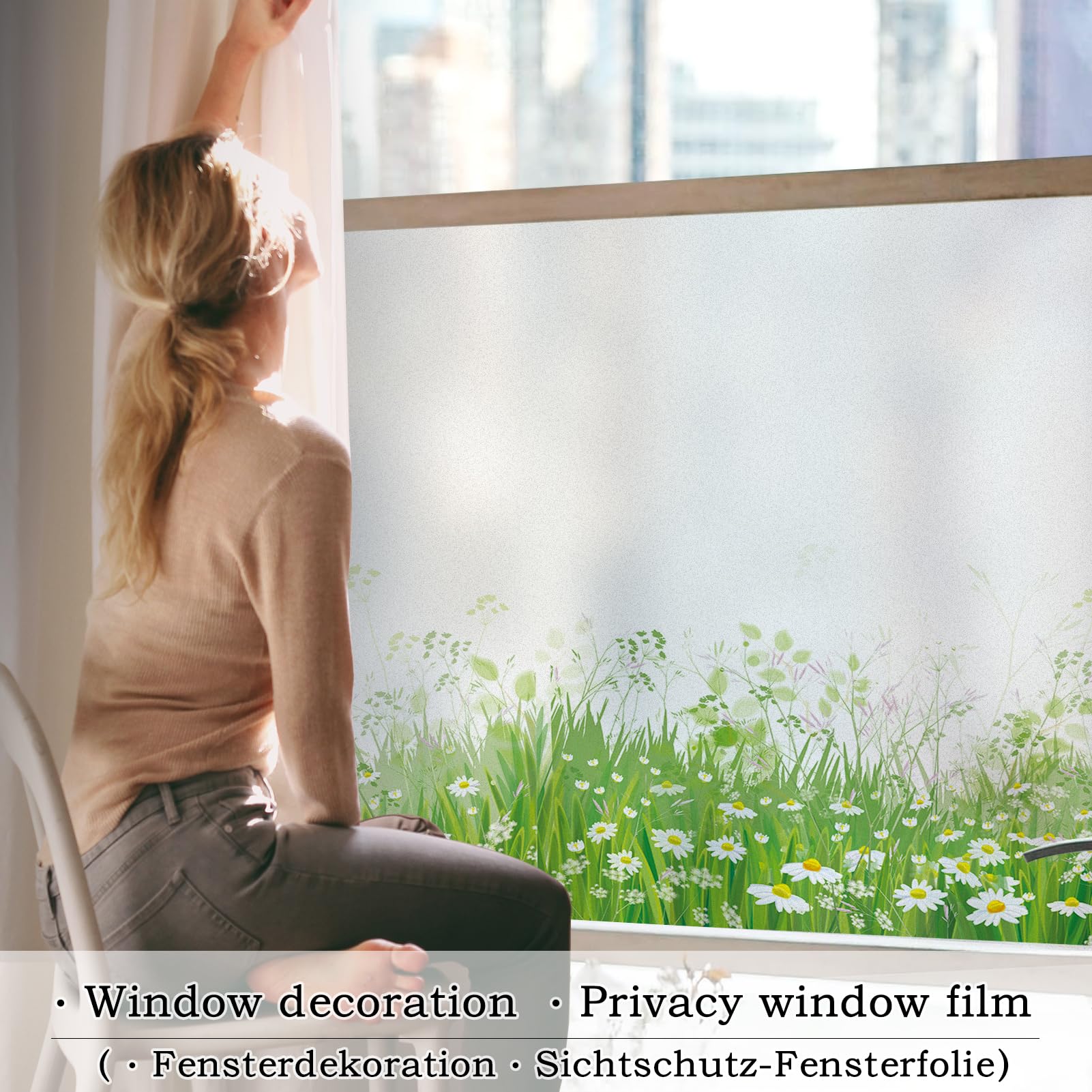 dktie Film électrostatique amovible en vinyle pour fenêtre de cuisine et salle de bain - Motif floral dépoli - Sans colle - 05, 90 x 200 cm