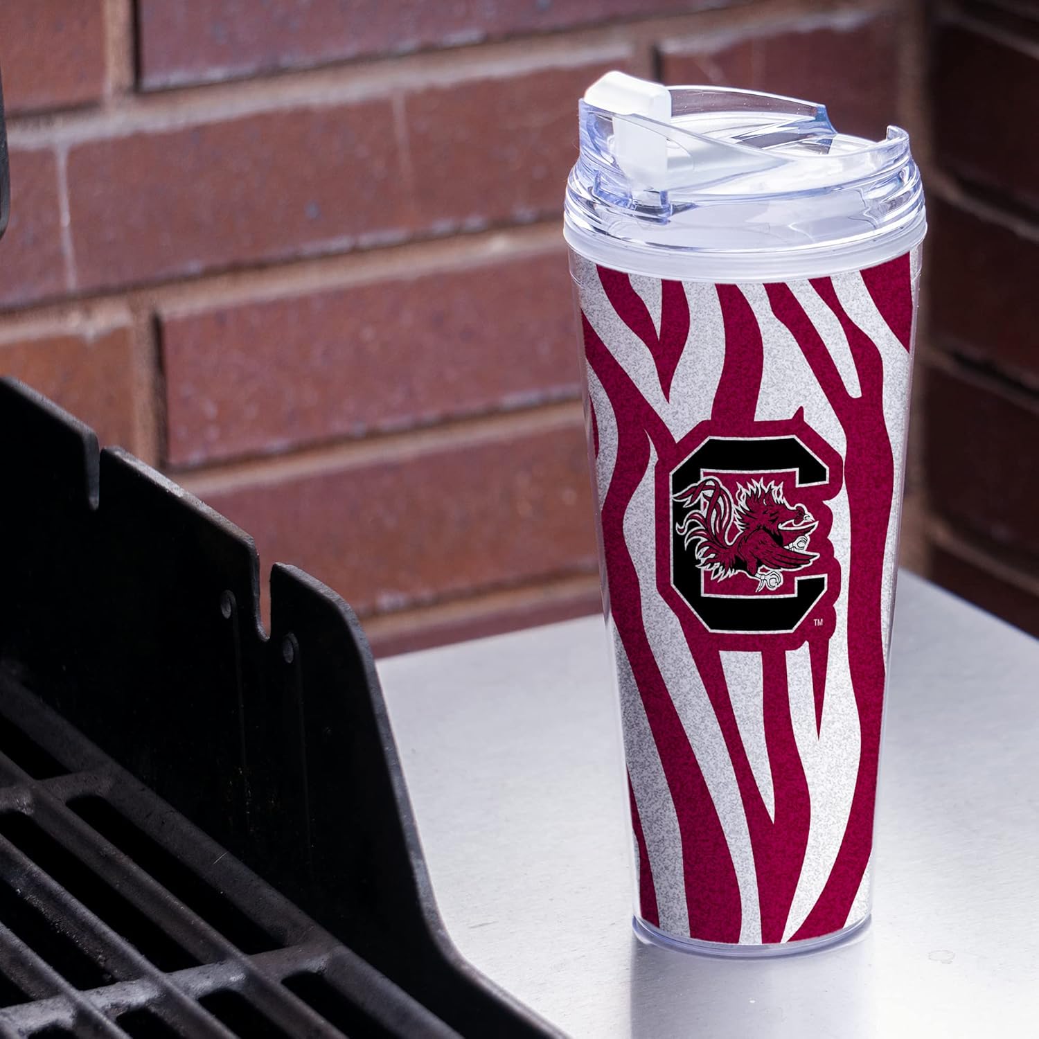 Rico Industries NCAA Glitter 24oz Acrylic Glitter Tumbler with Hinged Lid, Officially Licensed Double Wall Tumbler with Straw - Image 2