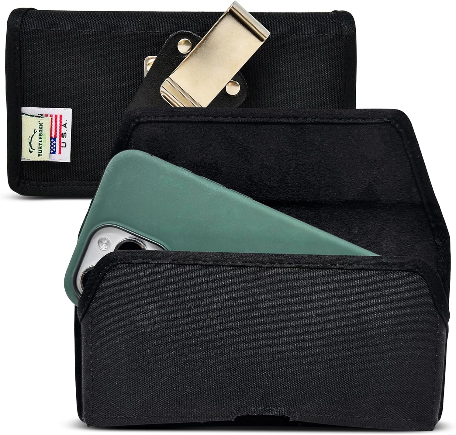 Turtleback Premium Nylon Phone Holster for iPhone 16 Pro Max, 15 Pro Max, 14 Pro Max, 13 Pro Max – Black Phone Belt Holder Fits Slim Cases – with Exclusive Metal Belt Clip, Magnetic Closure