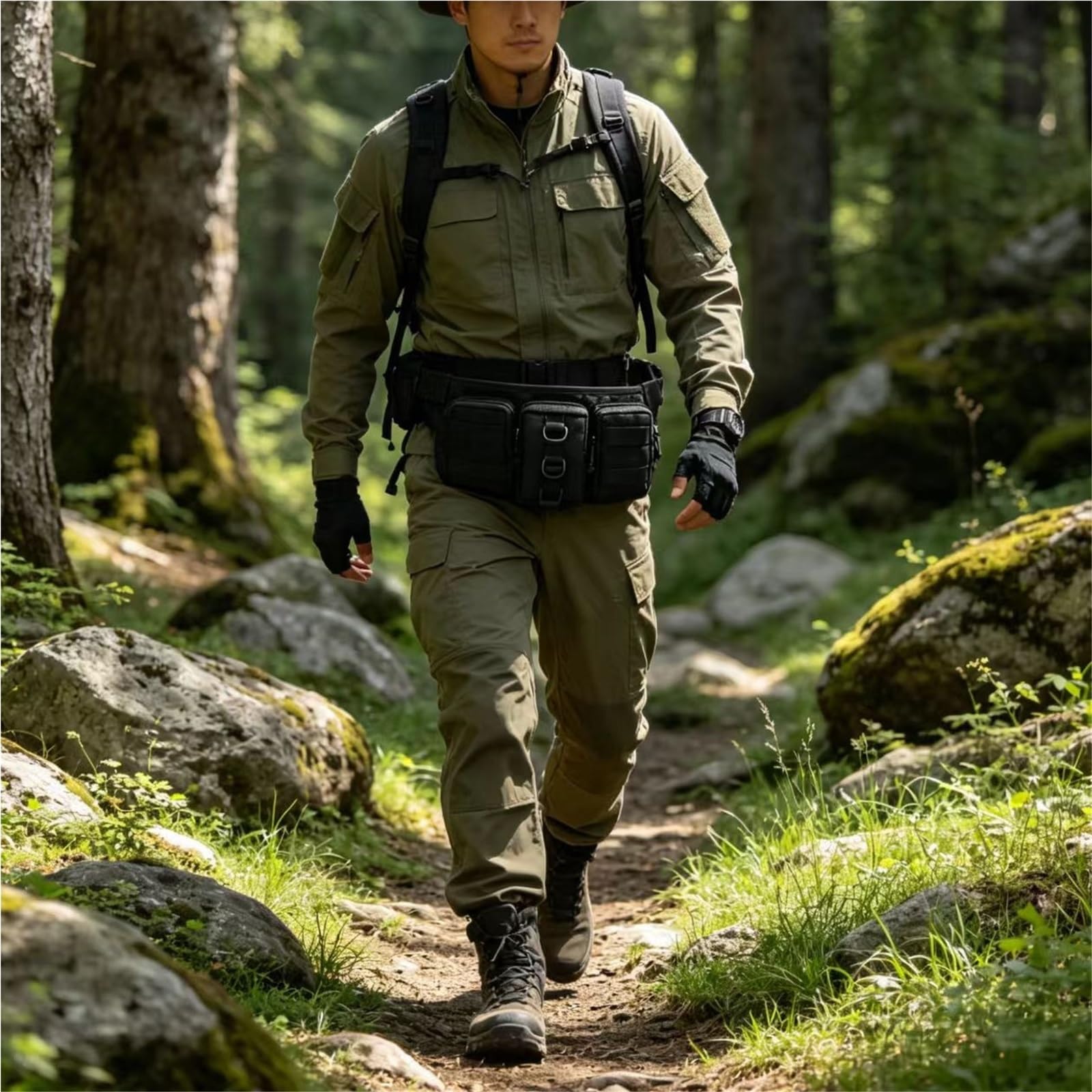 Męska torba na talię Trening na świeżym powietrzu Torba na talię Treningowa mała górska torba rowerowa(Khaki)