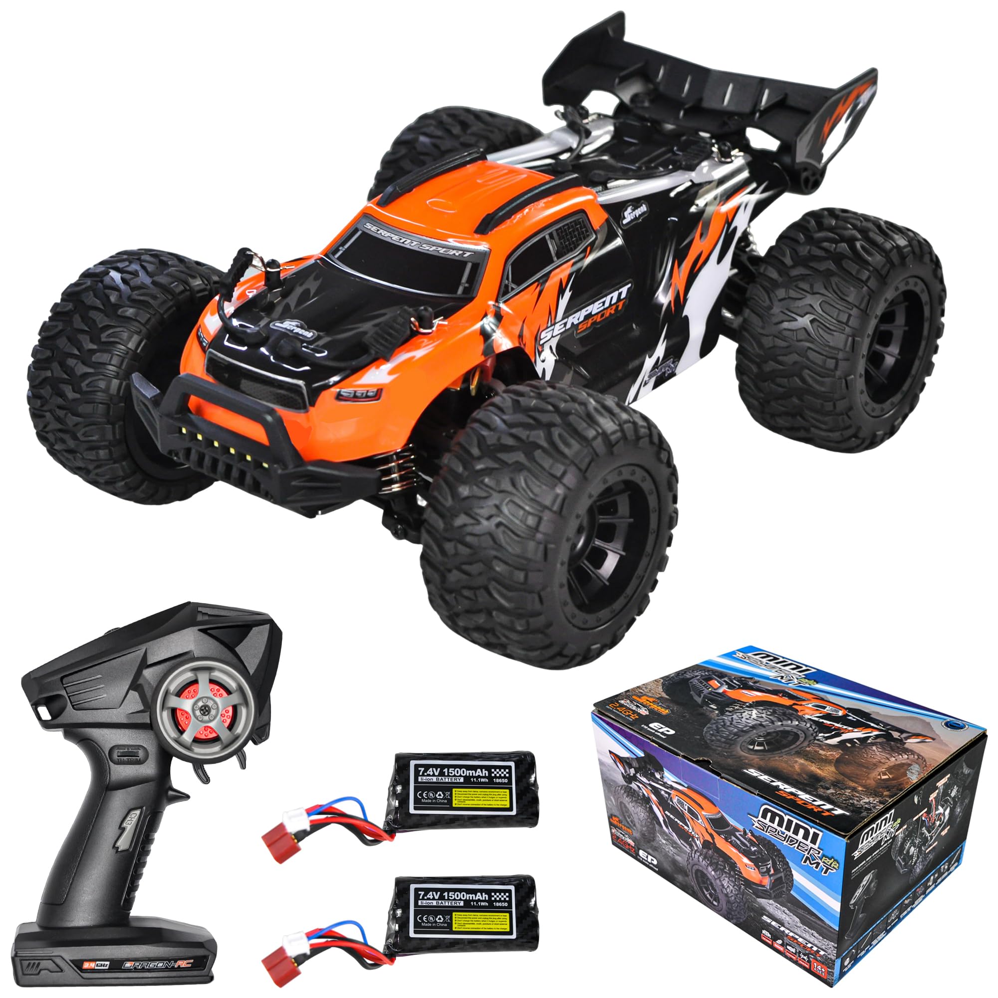 Serpent 1/18 4WD Offroad-Truck,Hochgeschwindigkeits-RC-Auto bis 40 km/h | 1:18 Allgelände-RC-Fahrzeug mit 2,4-GHz-Fernsteuerung, wasserdichter 4x4 Offroad-Truck mit 2 wiederaufladbaren Akkus