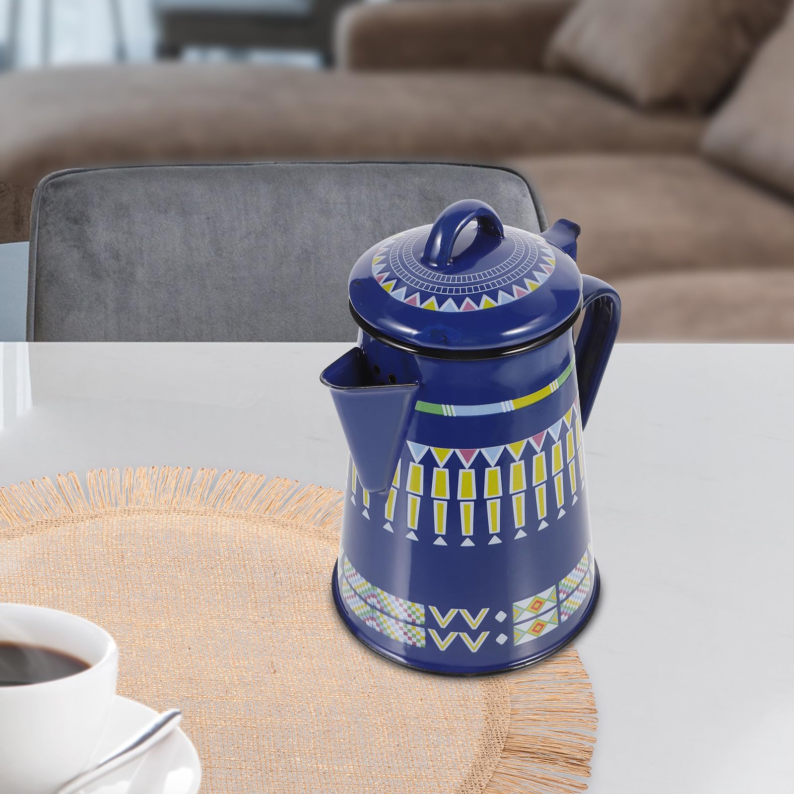 Bollitore Smaltato da 1,2l per Tè e Caffè Manico Ergonomico, Design Rustico Blu per Preparare Bevande Calde al Mattino