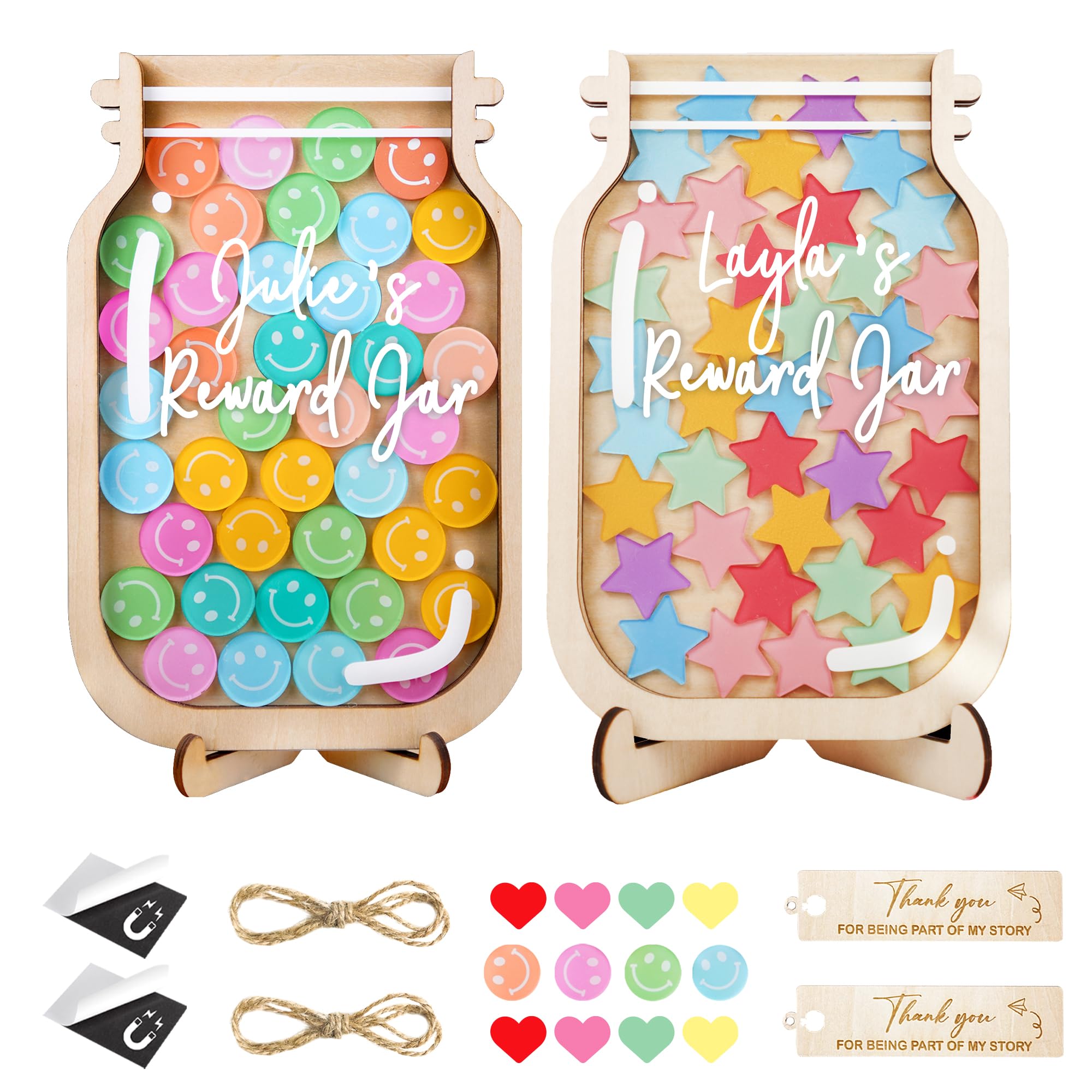2 Pack Reward Jar for Kids Smiley Face Star Token Magnetic Teacher Classroom Board Potty Training Toddlers Home Incentive Good Behavior Management Tools Back to School for Boys Girls
