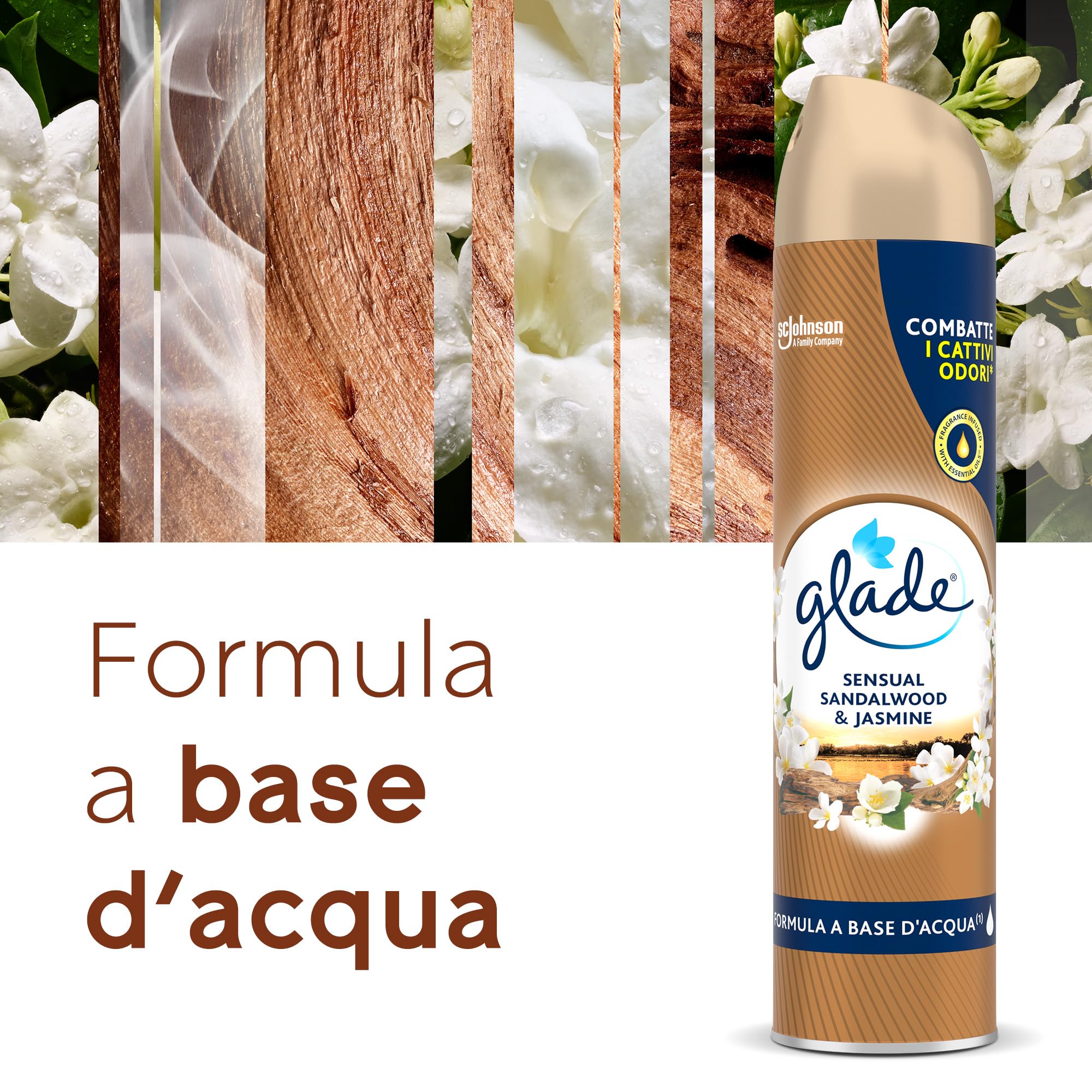 Glade Deodorante per Ambienti Spray, Fragranza Sandalo di Bali e Gelsomino, Formato Scorta da 6 Spray da 300ml
