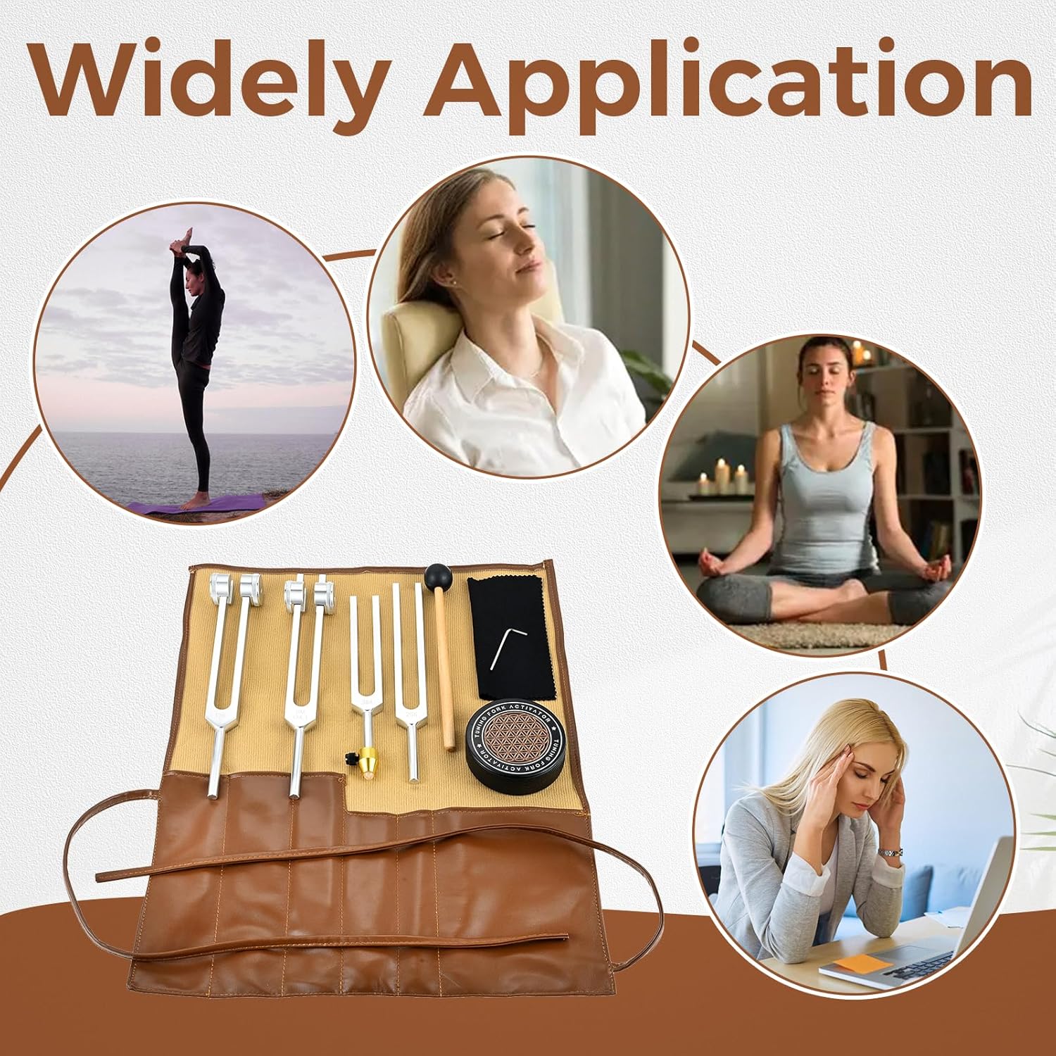 Resonance Tuning Forks Set 128Hz, 136.1Hz, 256Hz, 384Hz Aluminum Alloy, Weighted & Unweighted Tuning Forks kit with Hockey Puck Activator & feet for Chakra, Yoga, and Meditation(Brown Bag)