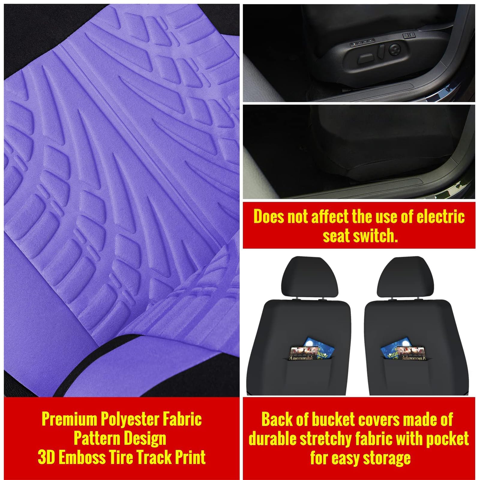 MarxaN Ensembles Housses de Siège Voiture pour R-enault Captur -I /2014-2018, Coussin Siege Vant et Arrière Respirante Amovibles Antidérapante Intérieurs Accessoires,D/Purple