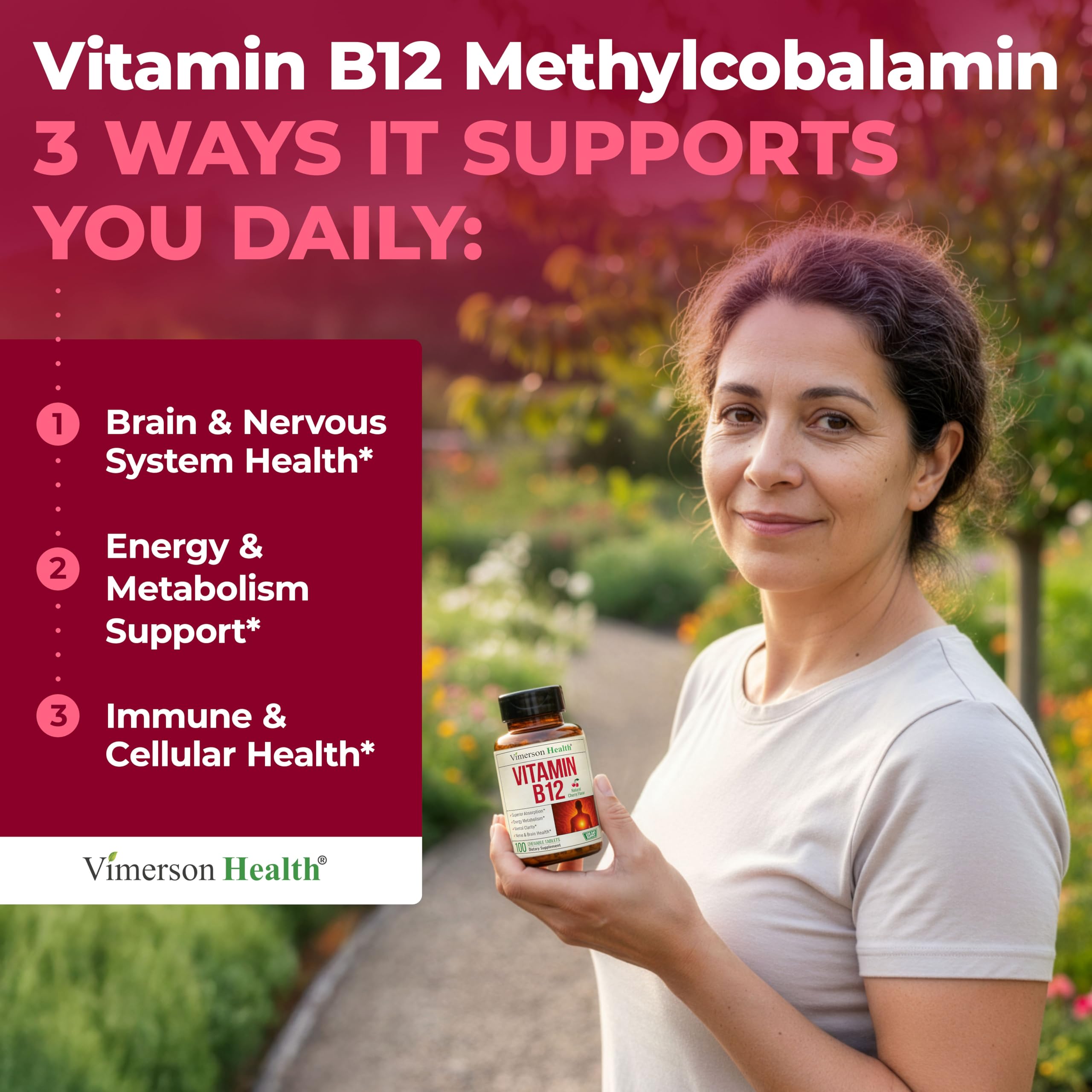 Vitamin B12 1000mcg - Chewable Methylcobalamin Cherry Flavor Tablets, 100Ct — Amazon image 6