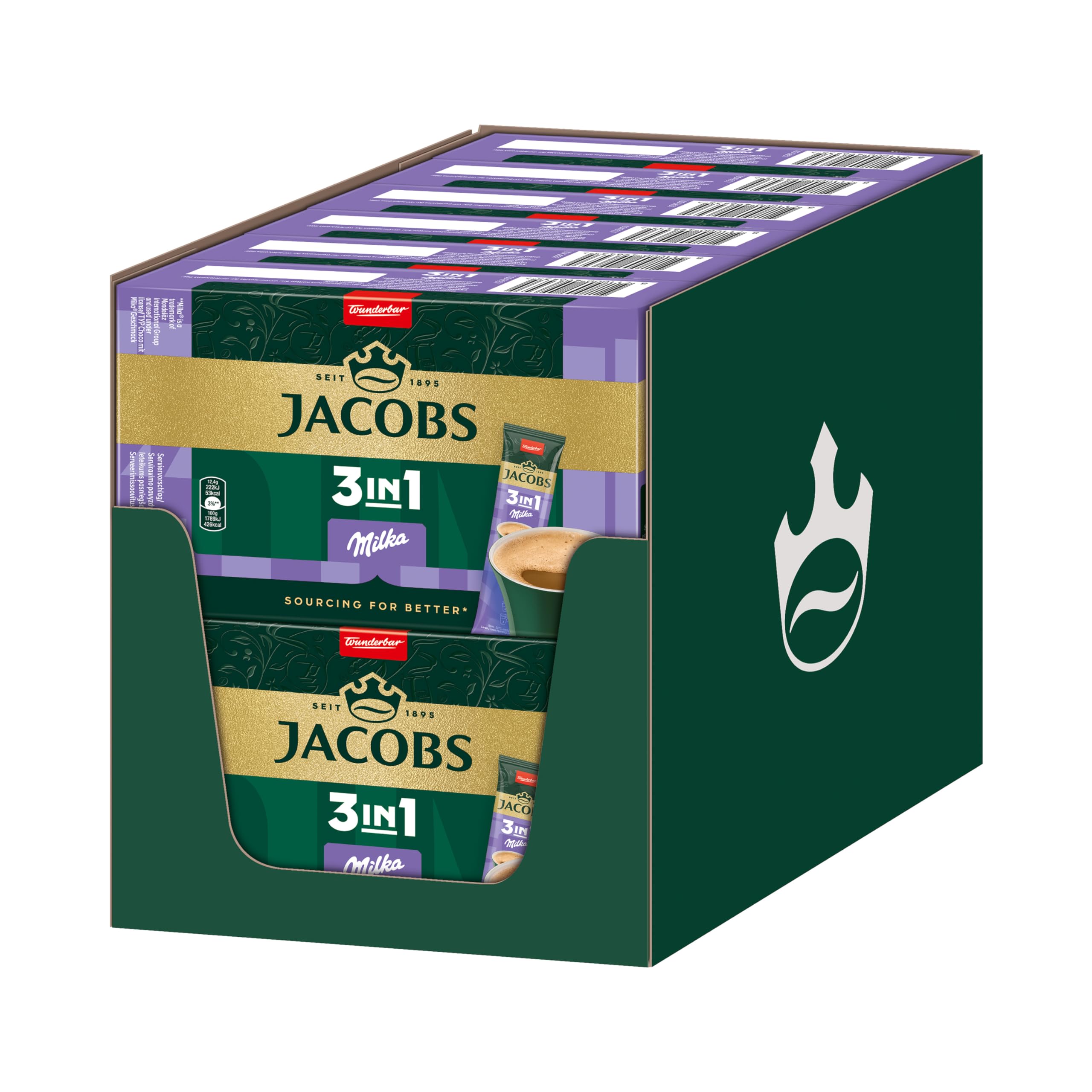 Jacobs 3in1 Milka, Instant Kaffee Sticks, löslicher Bohnenkaffee mit Creamer und Zucker, 12 x 10 Sticks, 120 Getränke