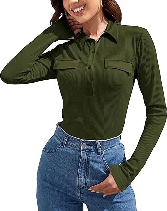 Button Down Shirts for Women Long Sleeve Tops Elegant Work Blouses Collar Shirts for Women