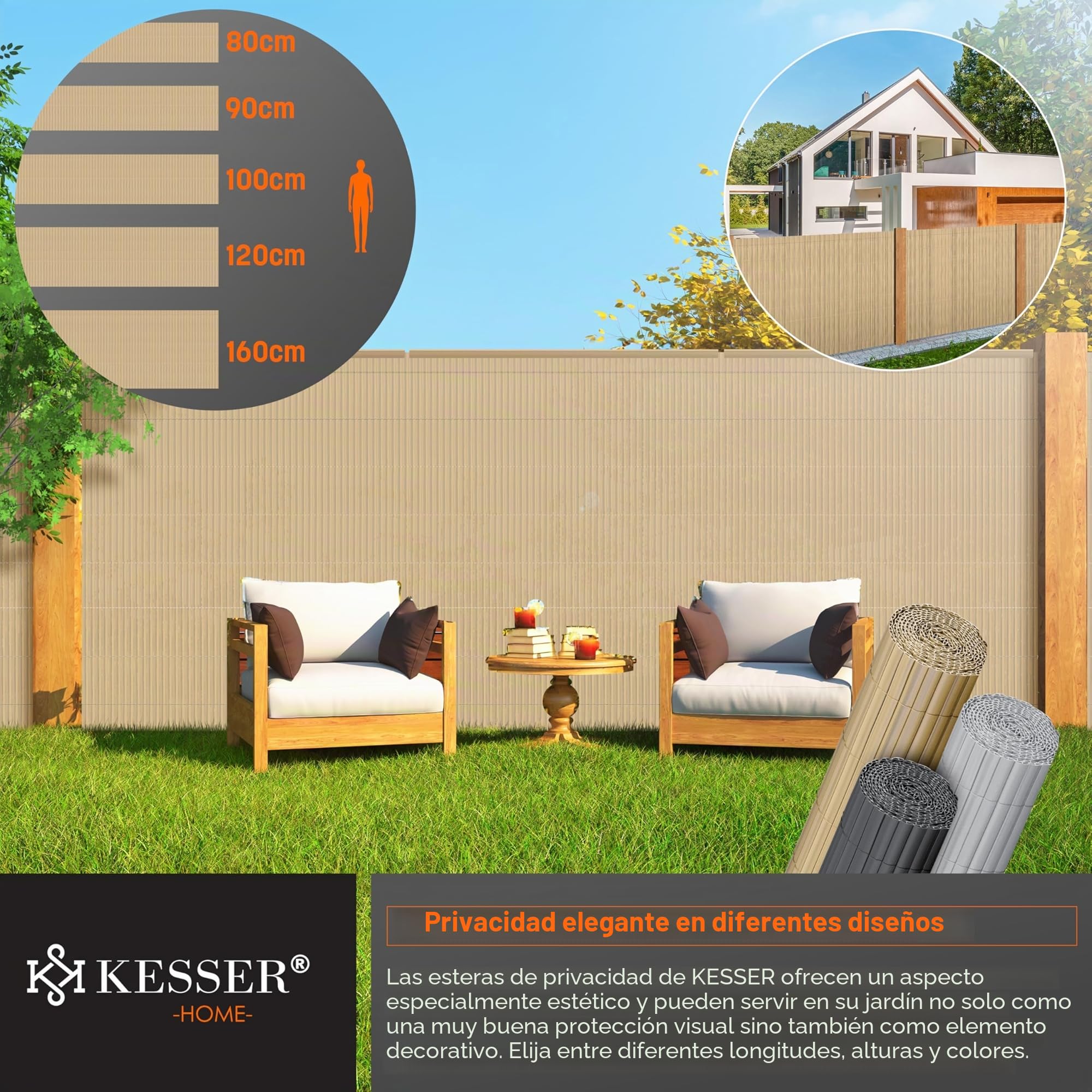 KESSER® Estera de Privacidad PVC Valla Protectora Balcón | Resistente a la Intemperie | 100 x 300 cm | Lamas reforzadas | Revestimiento del balcón Incluye Abrazaderas y Cubierta Bambú