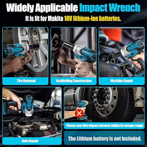 Miniatura 9 de Kit de llave de impacto inalámbrica negra de 18 V, pistola de impacto de 12 pulgada con velocidad infinitamente ajustable, herramientas de taladro