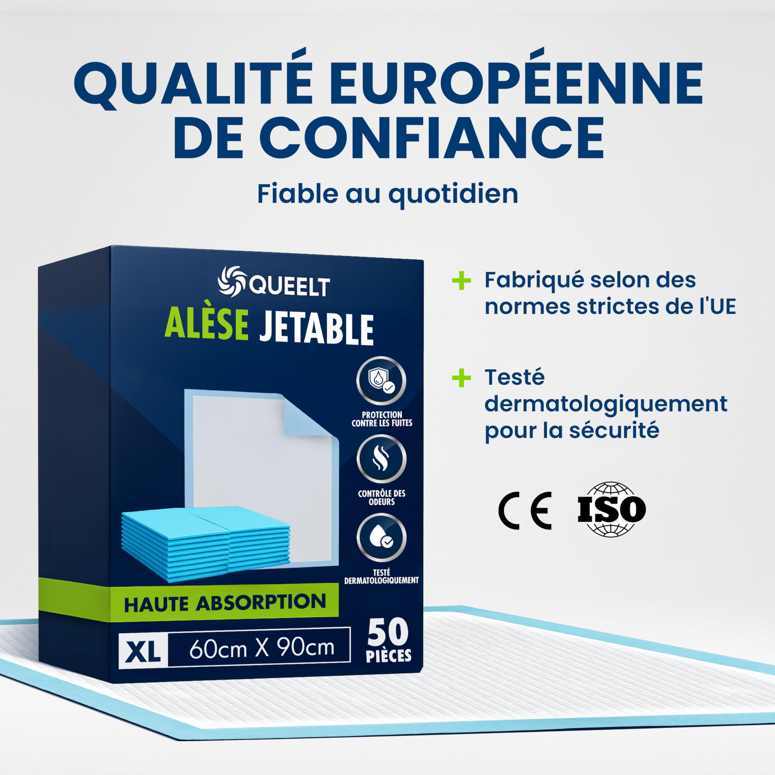 Alèses d’Incontinence jetables 50 pièces – Format XL 60 × 90 cm, alèses absorbantes avec Protection Anti-fuites