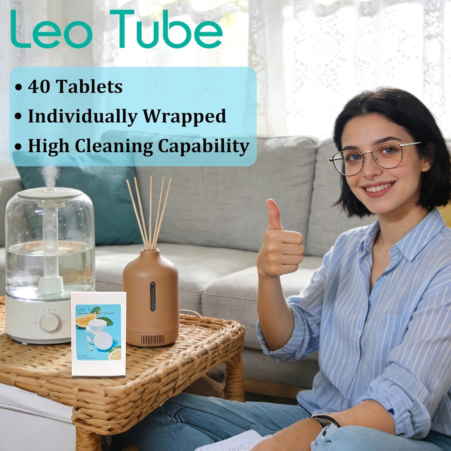 Humidifier Cleaner Tablets – Effortless Descaling Tablets for Humidifiers & Diffusers, Remove Hard Water Stains & Essential Oil Residue, Prevent Buildup for Extended Device Life(40-Pack)