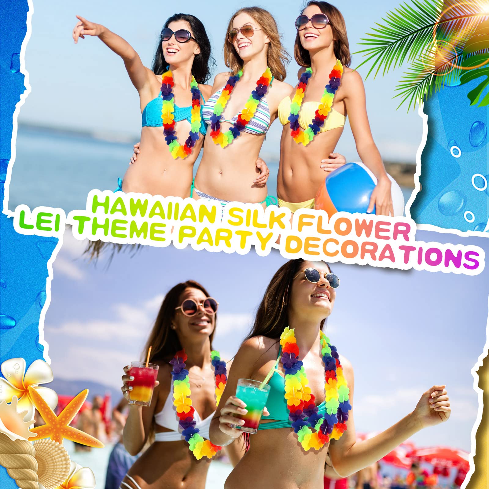 Set mit 36 hawaiianischen Leis Blume Lei Hawaii Halskette Tropische Hawaii Luau Party Gastgeschenke Dekoration für Strand Geburtstag Abschluss Kinder Foto Requisite, 104 cm (Regenbogen)