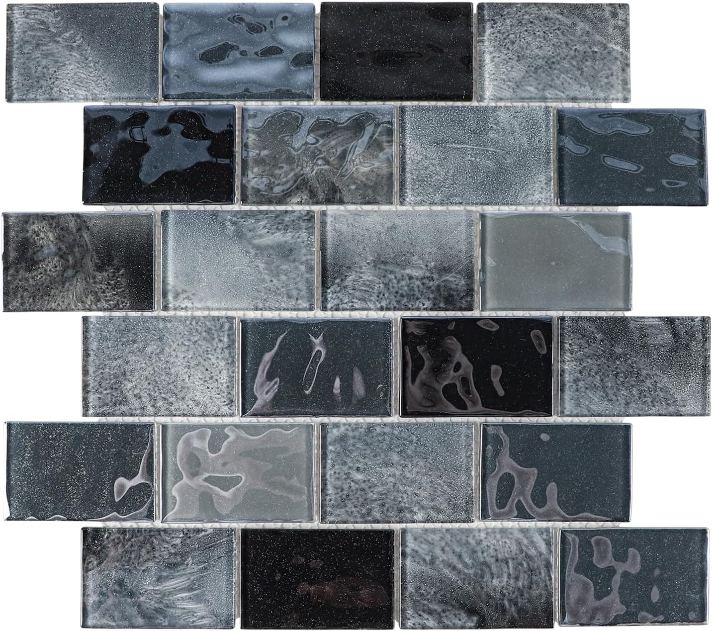 Glass Mosaic Tiles Backsplash, 5-Sheet Subway Backsplash Tiles for Kitchen Bathroom Swimming Pool (Black, 4.71 SQ.FT)