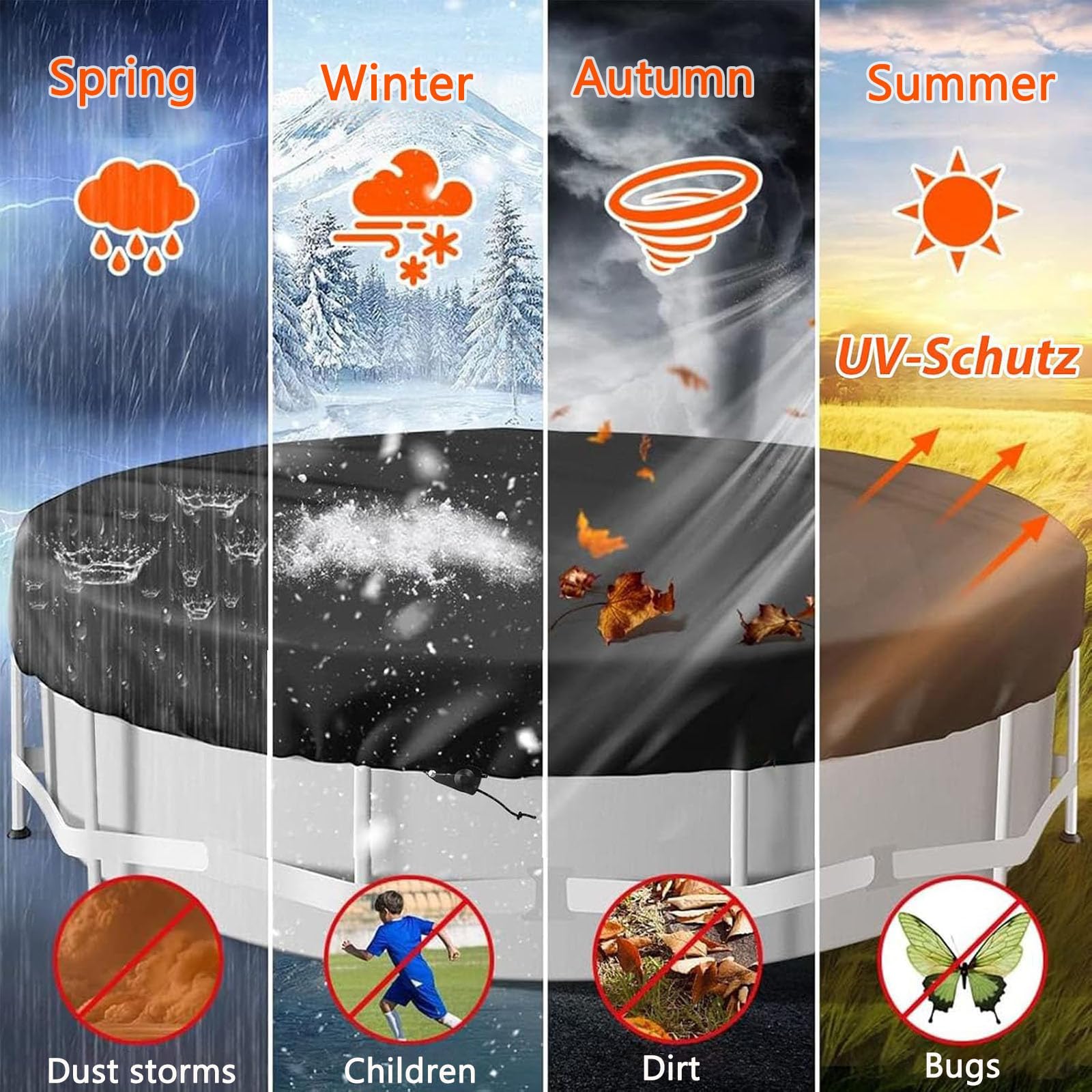 Copertura Piscina Rotond,Resistente Intemperie Antipolvere Invernale Estivo | Telone Coperture Piscina Telone Di Protezione Uv Copertina Piscina Protettiva Piscina Per Cani Impermeabile,551x20cm/18ft