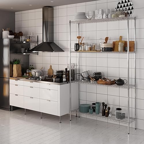 Miniatura 40 de Kit de estantería de alambre cromado de 4 niveles de 24 pulgadas de profundidad x 24 pulgadas de ancho x 64 pulgadas de alto Unidad de estante