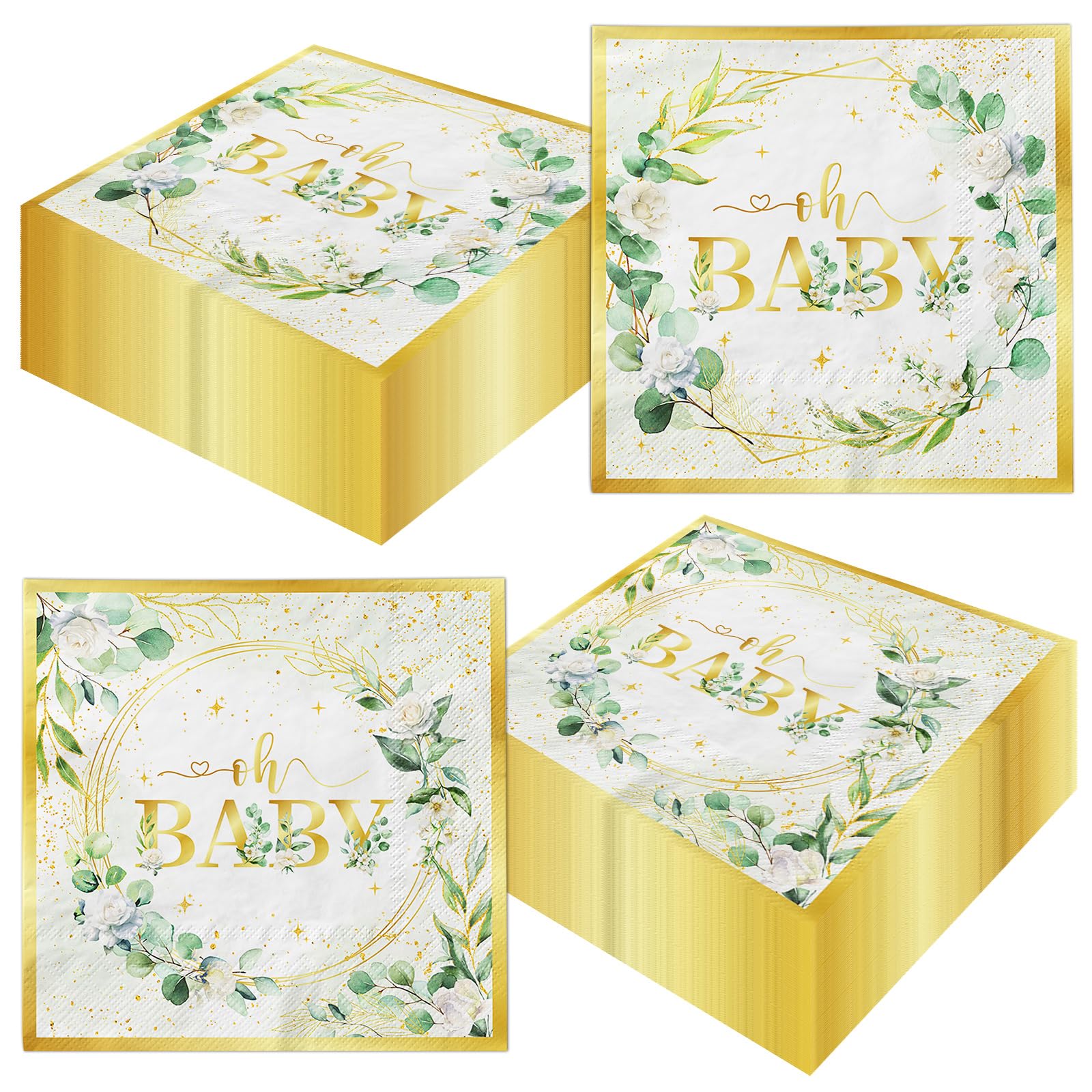 48Pcs Eucalyptus Leaf Oh Baby Shower Luncheon Napkins Sage Green Paper Lunch Napkins Greenery Floral Tableware Spring Baby Shower Party Supplies