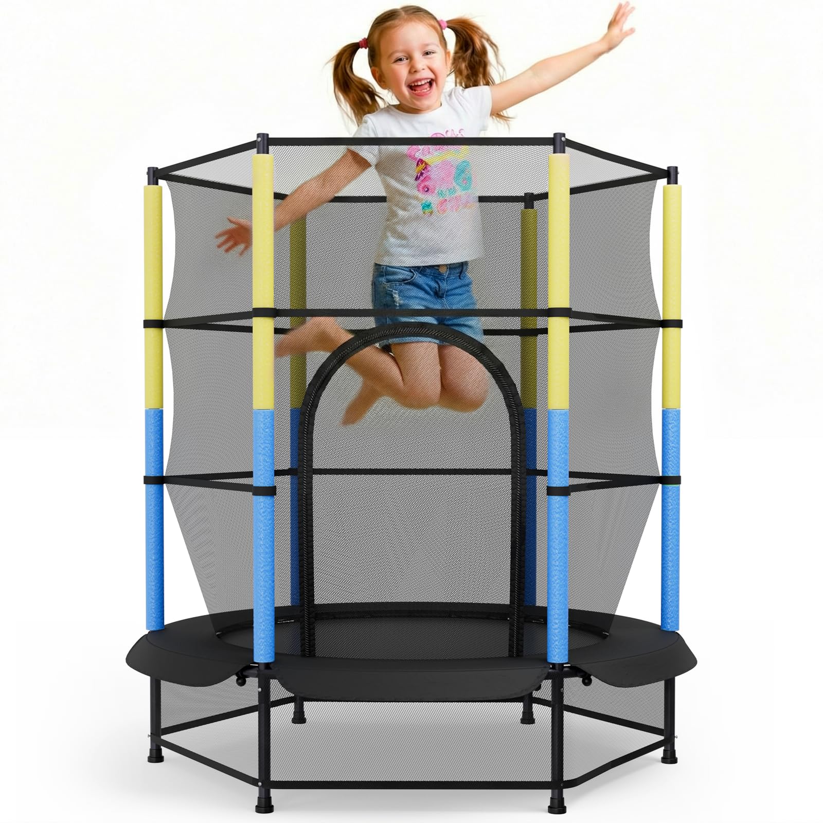 LIFERUN Trampoline pour Enfants, Trampoline Exterieur Ø140 cm, Trampoline d'intérieur avec Filet de sécurité, Trampoline de Jardin pour entraînement et Loisir, Max 50 kg, Enfants