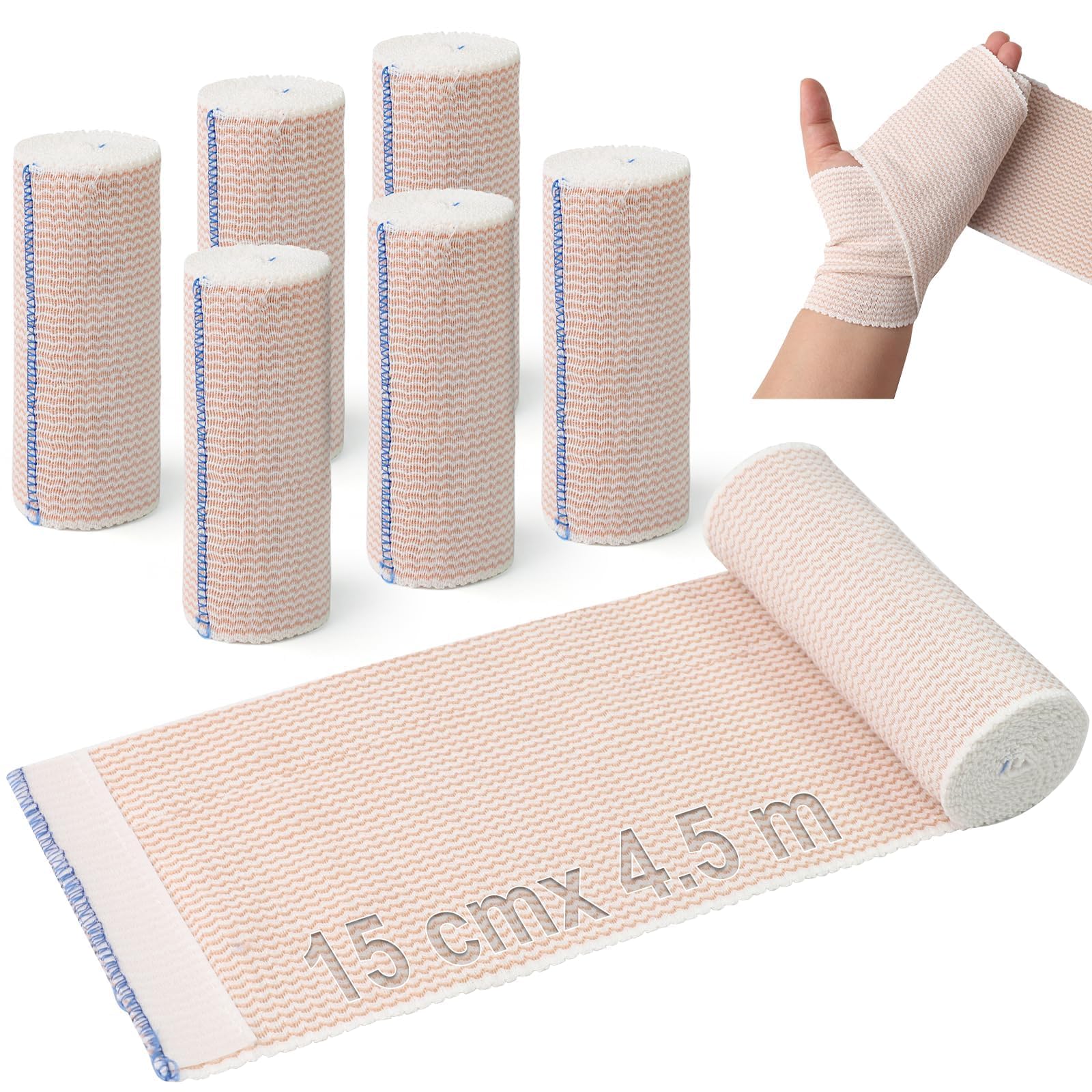 Vendas Elasticas Compresion 6 Rollos Venda Elastica Adhesiva 15 cm x 4,5 m Vendaje Deportivo Algodón Vendaje Autoadhesivo Vendaje de Gasa para Tobillos Brazos Rodillas Piernas