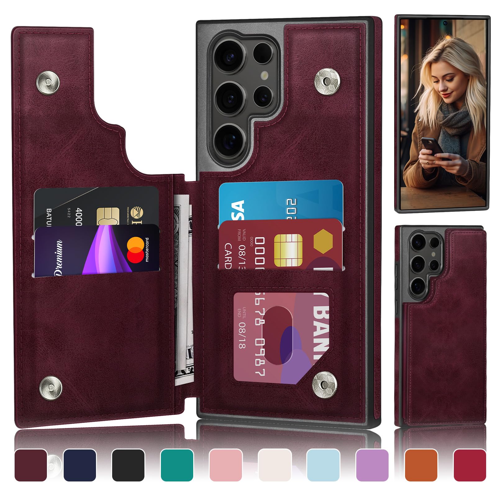 DJDUCK Designed for Samsung Galaxy S25 Ultra Case Wallet with Card Holder, [Magnetic Clasp Cover] [RFID Blocking Leather Protection] Shockproof Women