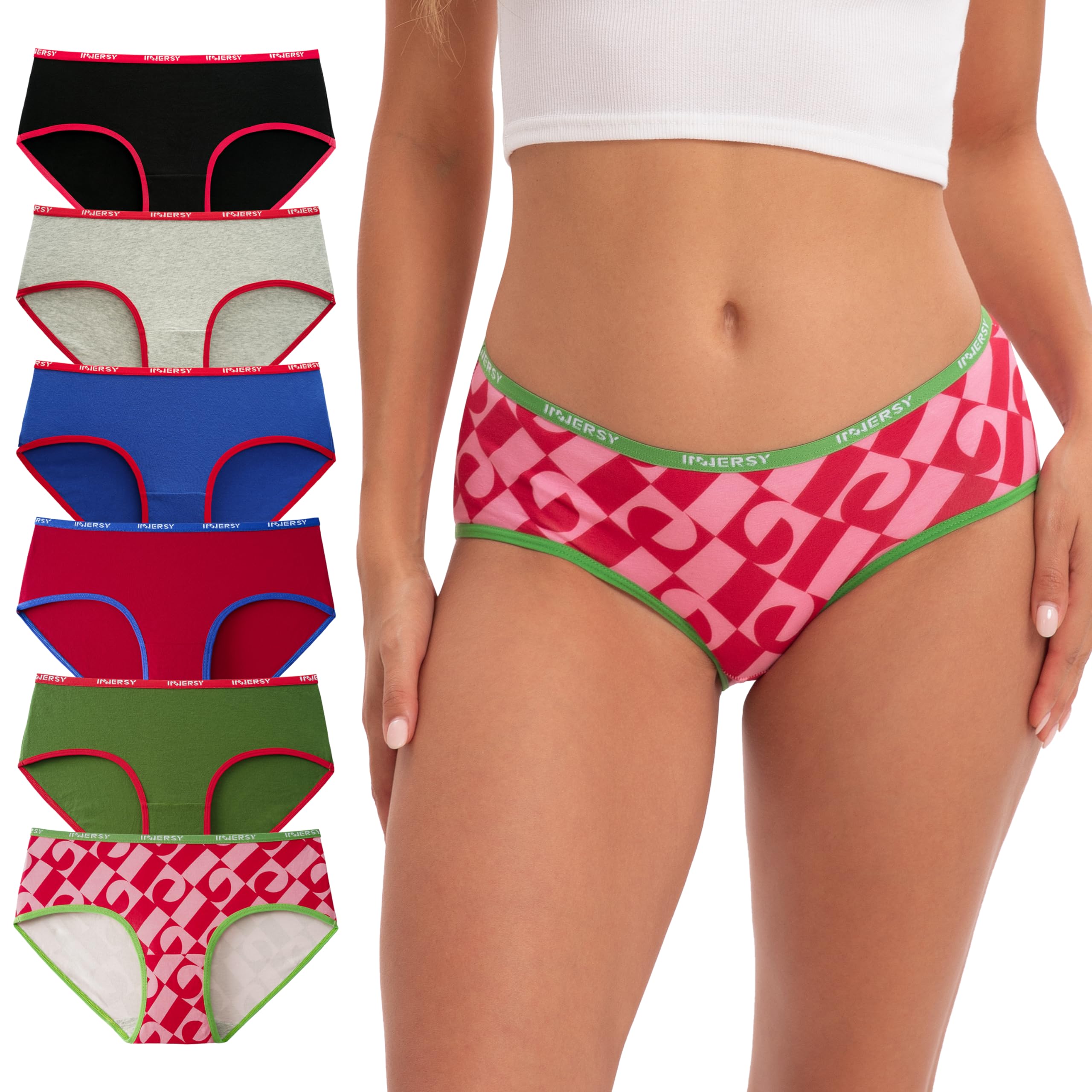 INNERSY Mutande Donna Cotone Slip a Vita Media Intimo Sportivo Culotte Comode Pacco da 6