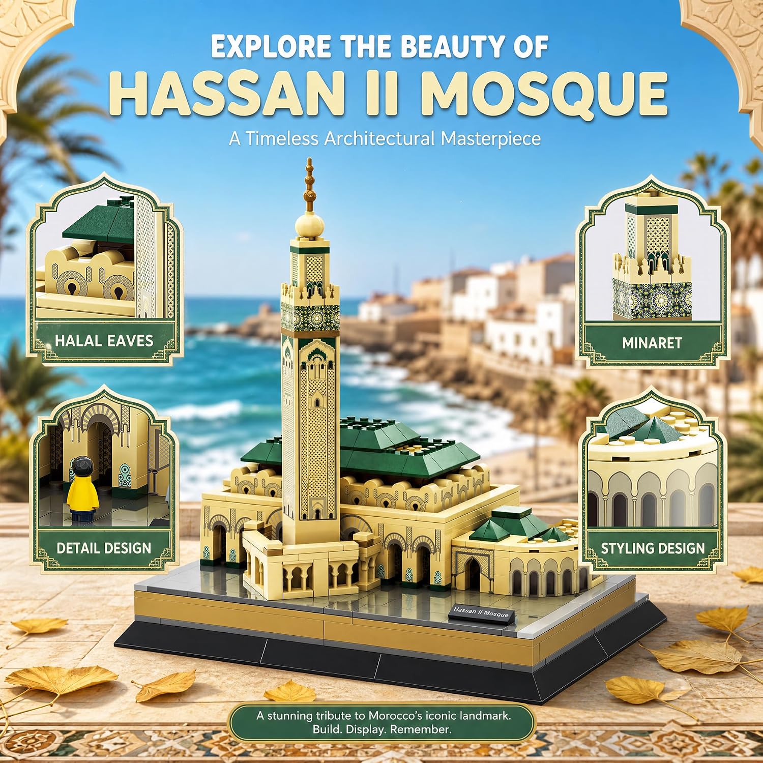 Hassan II Mosque Building Set, Morocco Landmark Home Decor Display