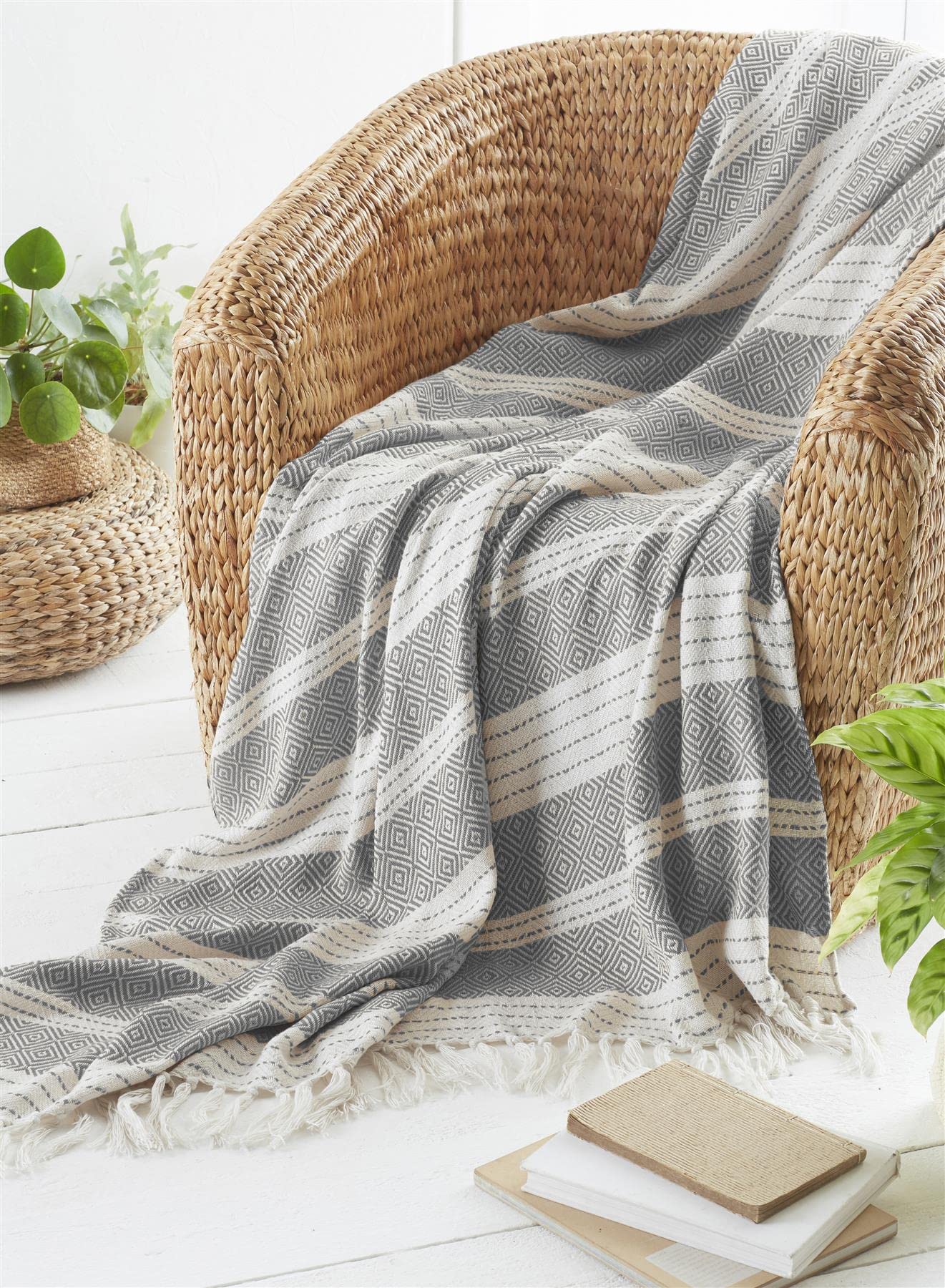 Olivia Rocco Diamond Throw P.E.T Decorative Super Soft Throws Blankets For Sofas Chair BedsGreen Eco Friendly Textiles For The Home, 120 x 150 cm Grey