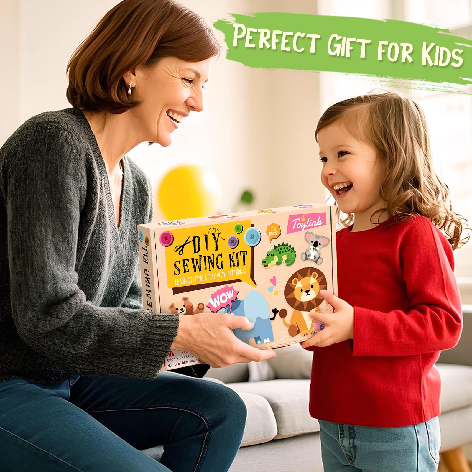 Toylink Kit Couture Enfant, Kit Créatif Bricolage avec 12 Feutres & Aiguilles Plastique, Cadeau 5-10 Ans Fille Garçon