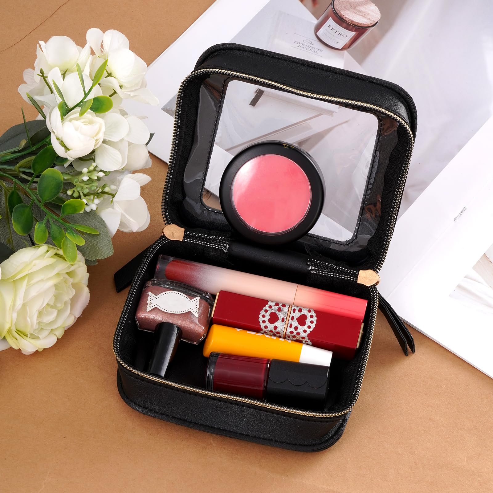 Clear Makeup Bag, Black Travel Toiletry Bag, Double Zipper Storage Bag Black for Women and Girls - Image 4