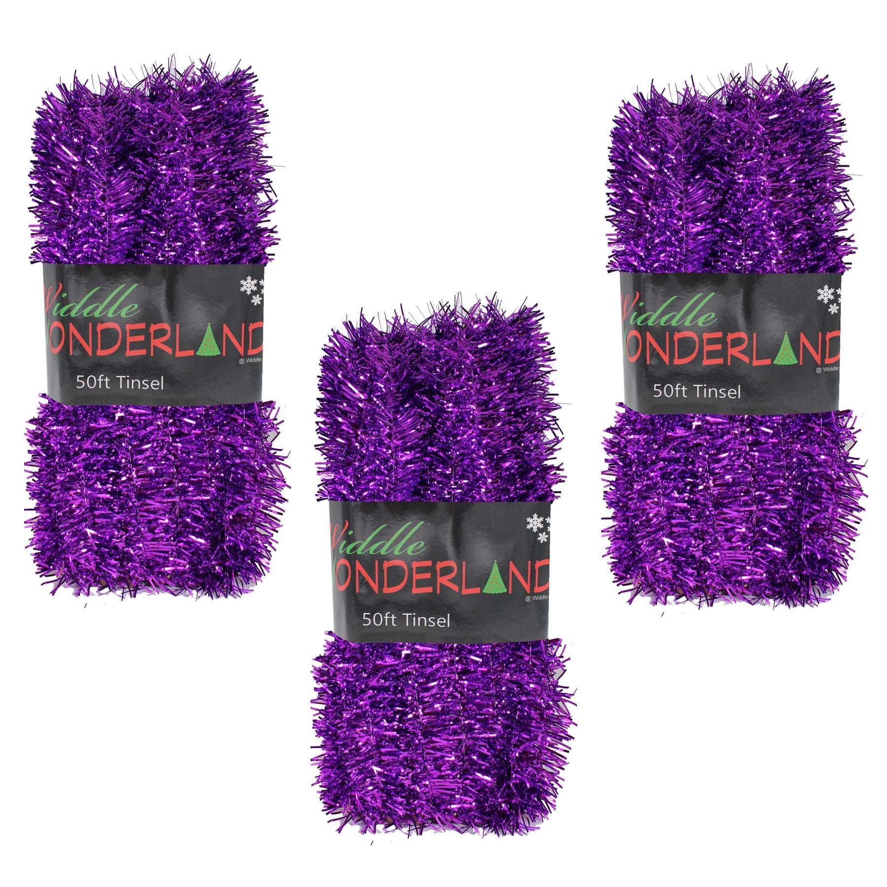 Widdle Wonderland Purple Christmas Tree Tinsel 3 Packs Of 50Ft X 3Cm Great Value