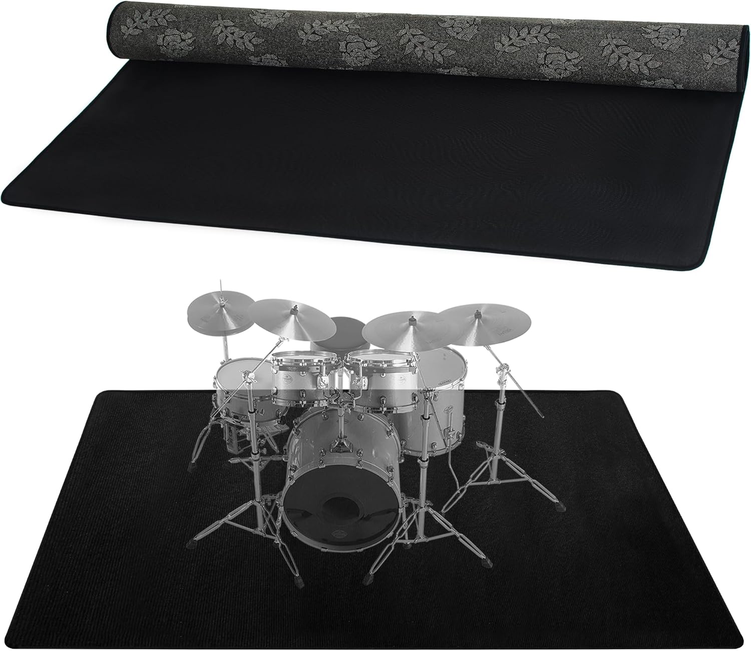 Drum Rug, 4 Ft x 5 Ft Drum Mat Carpet Music Rug with Non-Slip Bottom, Soundproof Electrical Pads for Drummers, Black