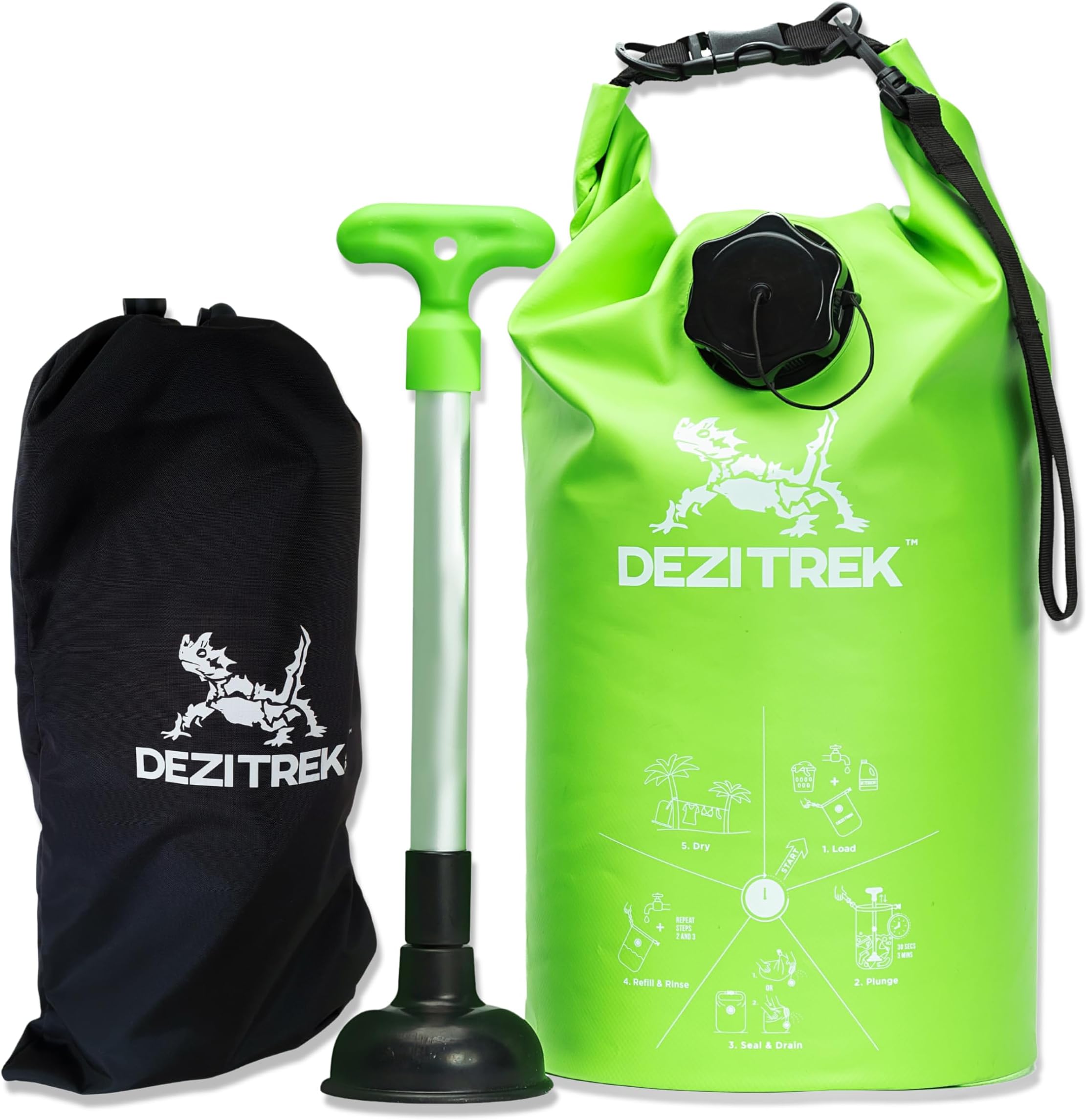 All in One Hand Wash Bag and Plunger Set - Off Grid Washing Machine Non Electric for Camping Travel | Eco Friendly Portable Manual Clothes Washer Laundry Bag for RV's (Medium)