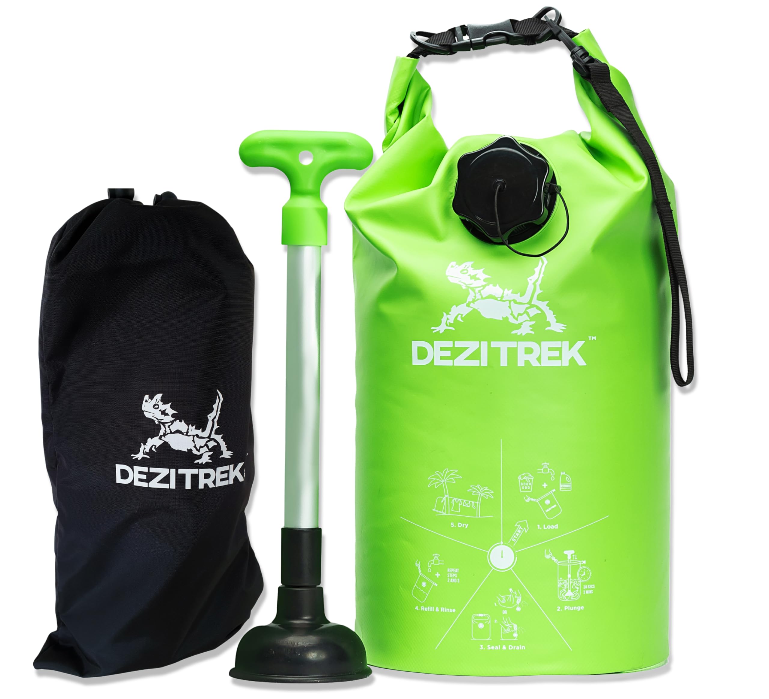 One Hand Wash Bag and Plunger Set - Off Grid Washing Machine Non Electric for Camping Travel | Eco Friendly Portable Manual Clothes