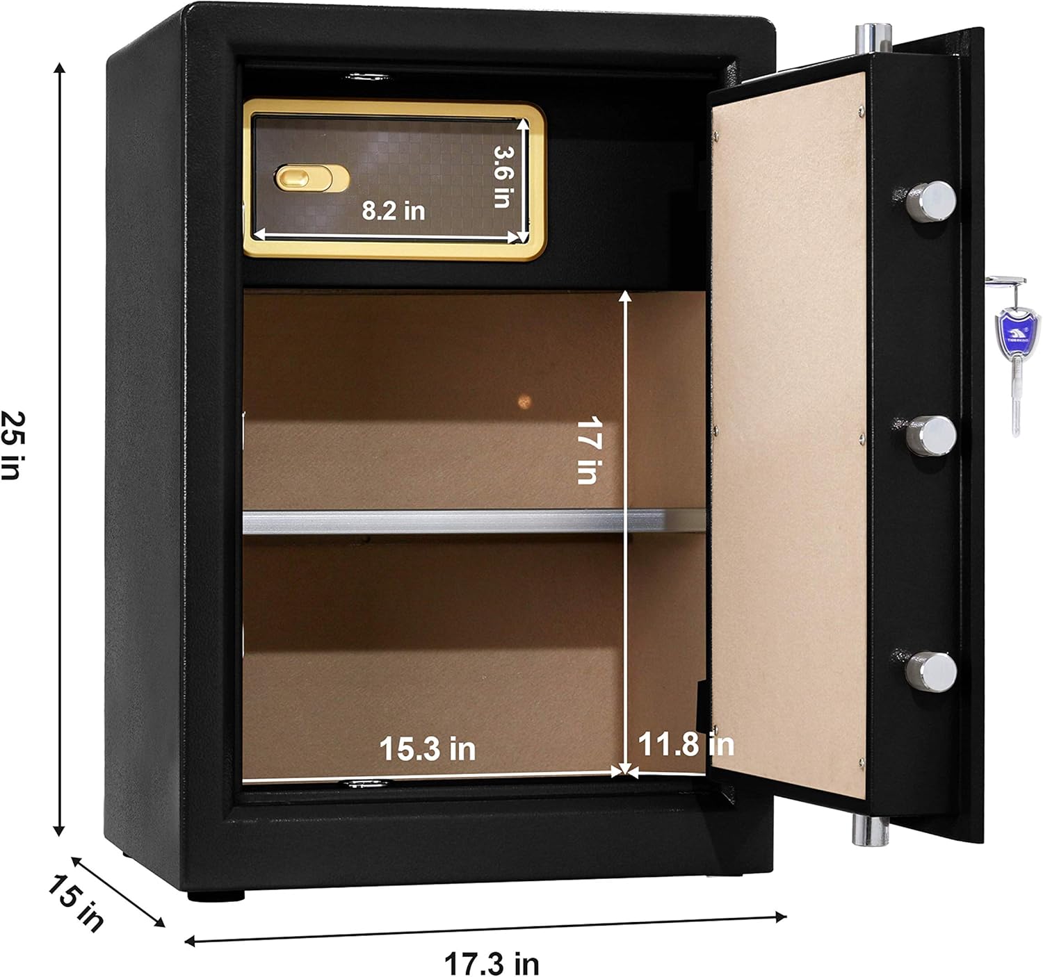 TIGERKING Digital Security Safe Box,Double Safety Key Lock and Password,Special own Interior Lock Box Safe for Home Office 3.7 Cubic Black: Office Products