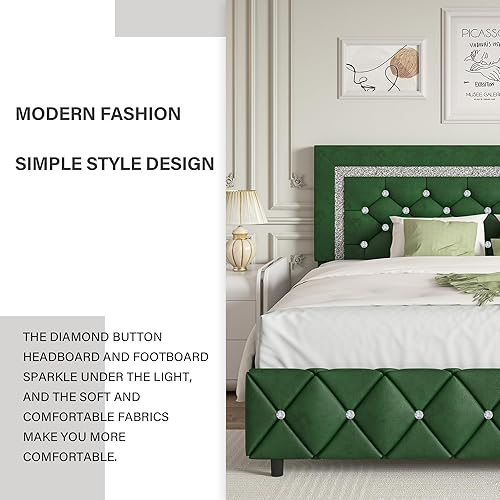 Miniatura 46 de BarnFurin - Base de cama matrimonial con cabecera capitoné, plataforma tapizada con diseño de diamante, base de colchón, soporte de listones de