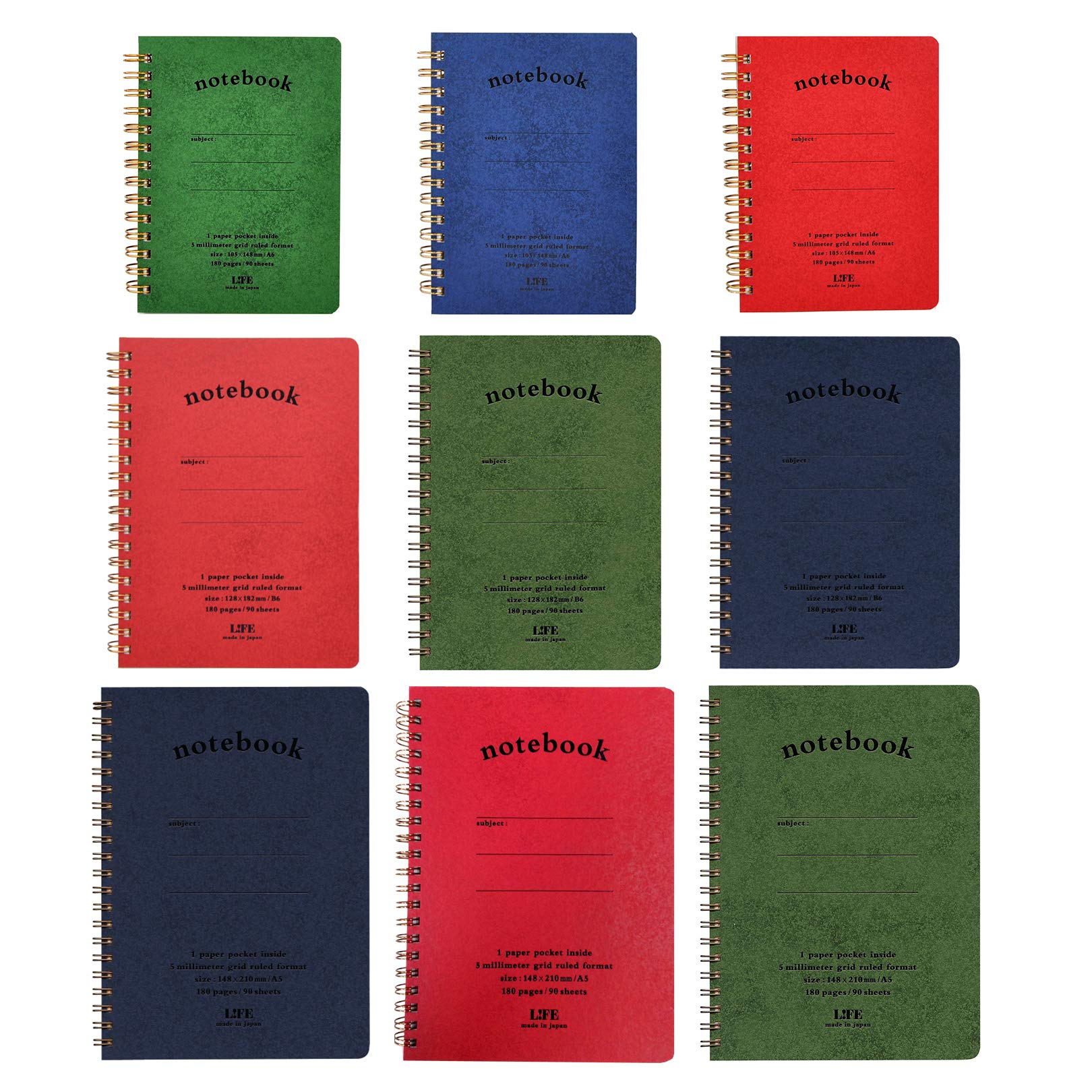 LIFE Note book pocket with A5 5mm Grid 90 Seets Blue