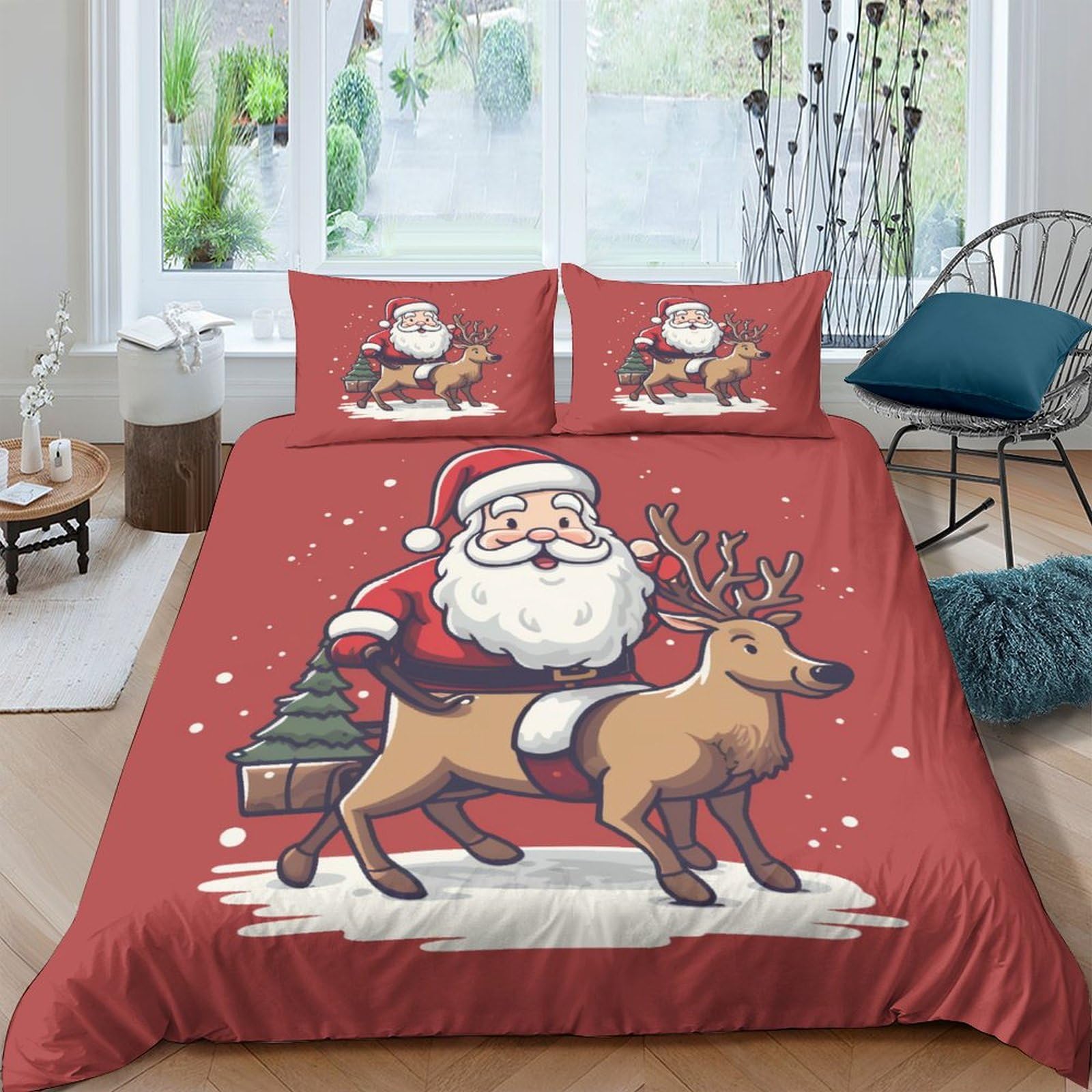 Parure de lit microfibre 220x240 cm avec fermeture éclair invisible motif Noël pour lit king