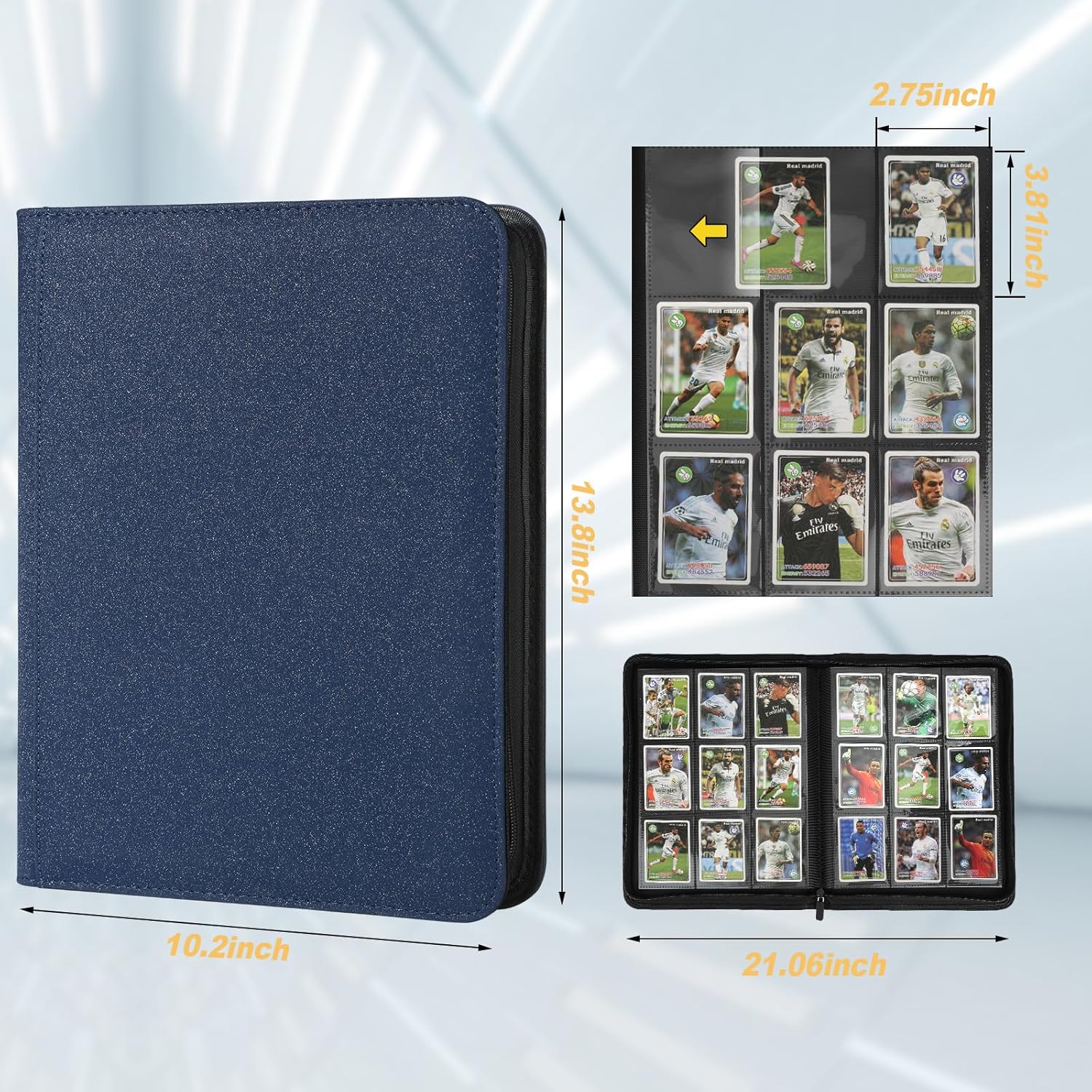 Trading Card Binder 9 Pocket, GERMUN PU Cover Card Binder for 540 Cards, Premium Trading Card Collection Binder, Double Sided Pocket Card Album for MTG, TCG (Blue)