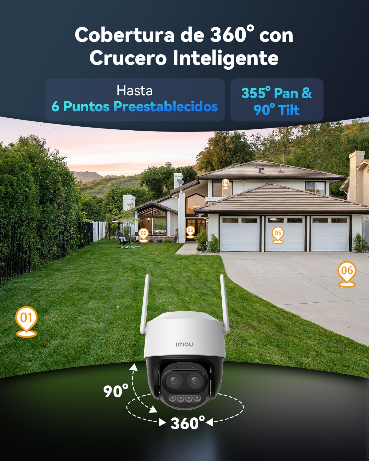 Imou 3K 5MP Cámara Vigilancia WiFi Exterior Doble Lente con Zoom Híbrido12X | 360° PTZ, Visión Nocturna en Color 56m, Detección de Humano/Vehículo, Seguimiento Automático, Audio Bidireccional, IP66